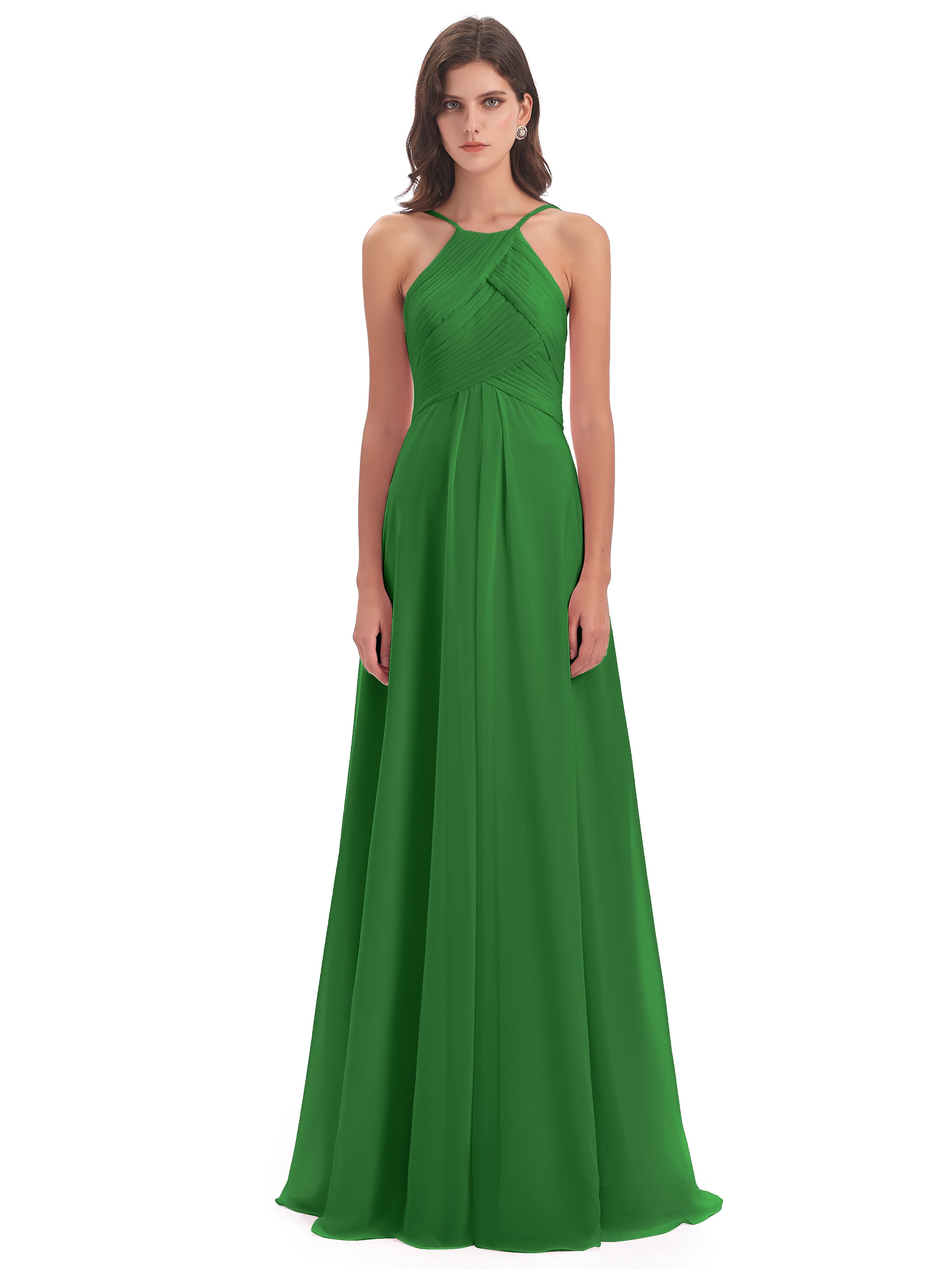 Robe De Demoiselle D Honneur Vert Licou Dos Ouvert Mousseline Robes Demoiselle D'Honneur