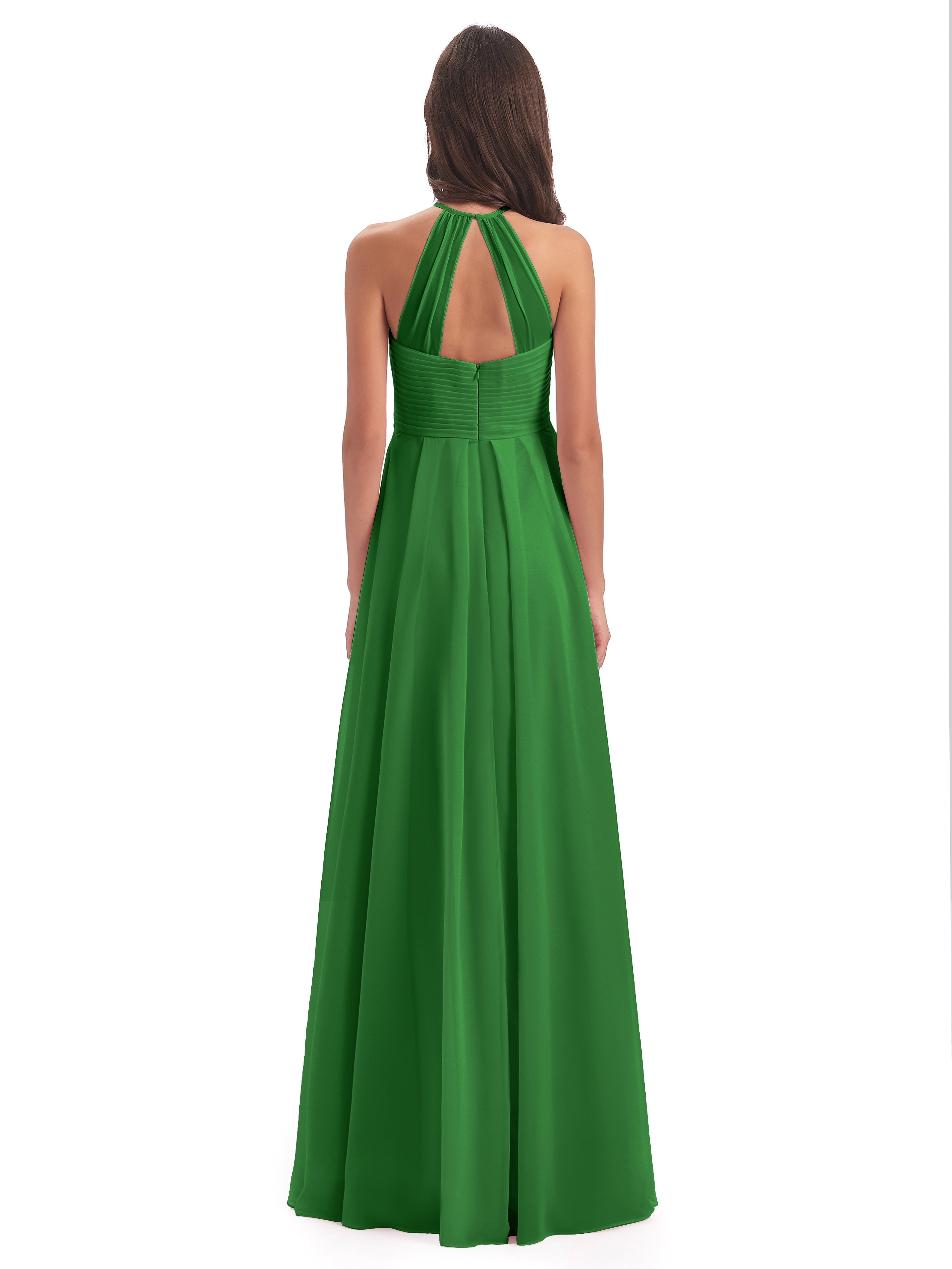 Robe De Demoiselle D Honneur Vert Licou Dos Ouvert Mousseline Robes Demoiselle D'Honneur