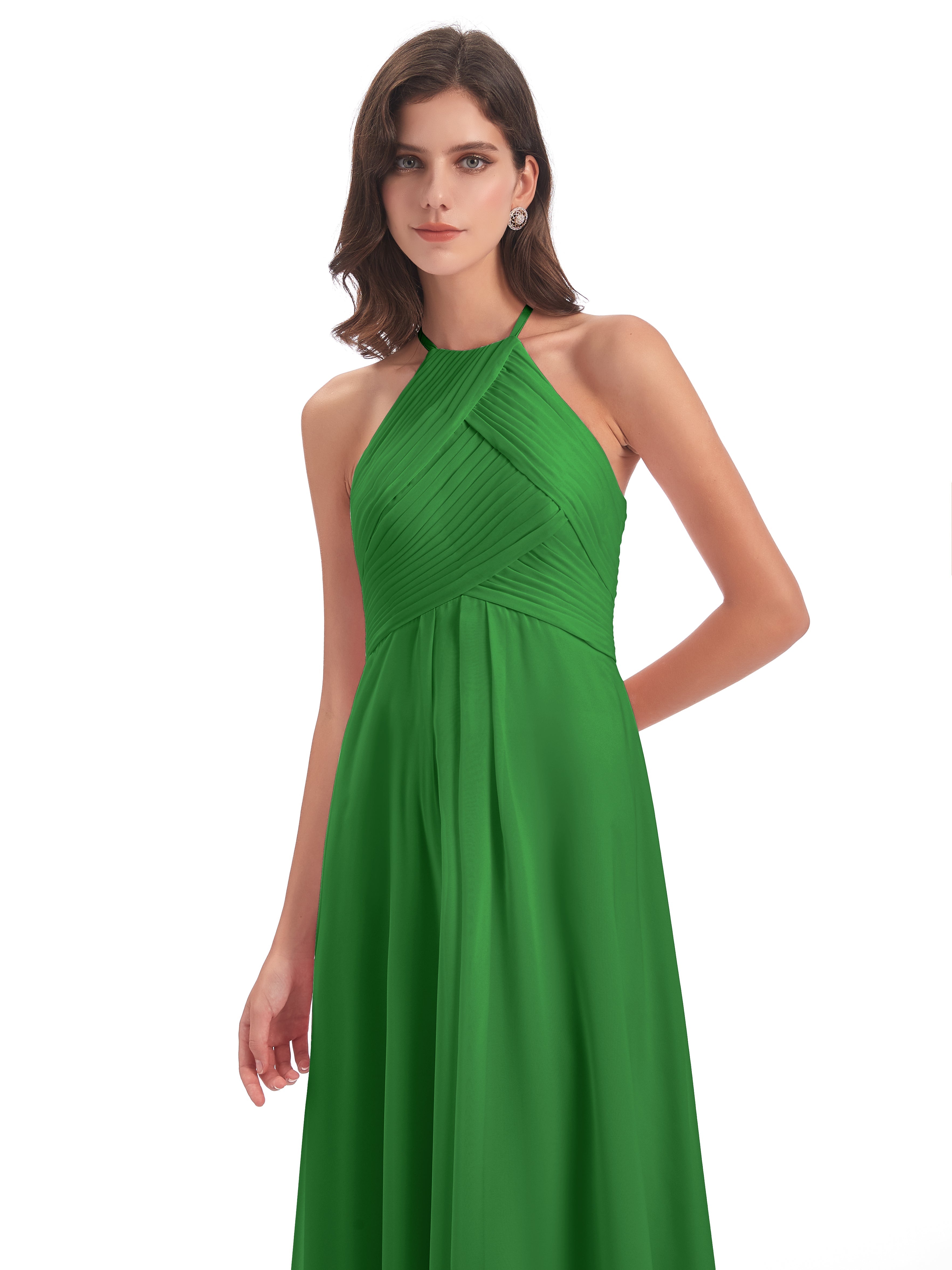 Robe De Demoiselle D Honneur Vert Licou Dos Ouvert Mousseline Robes Demoiselle D'Honneur