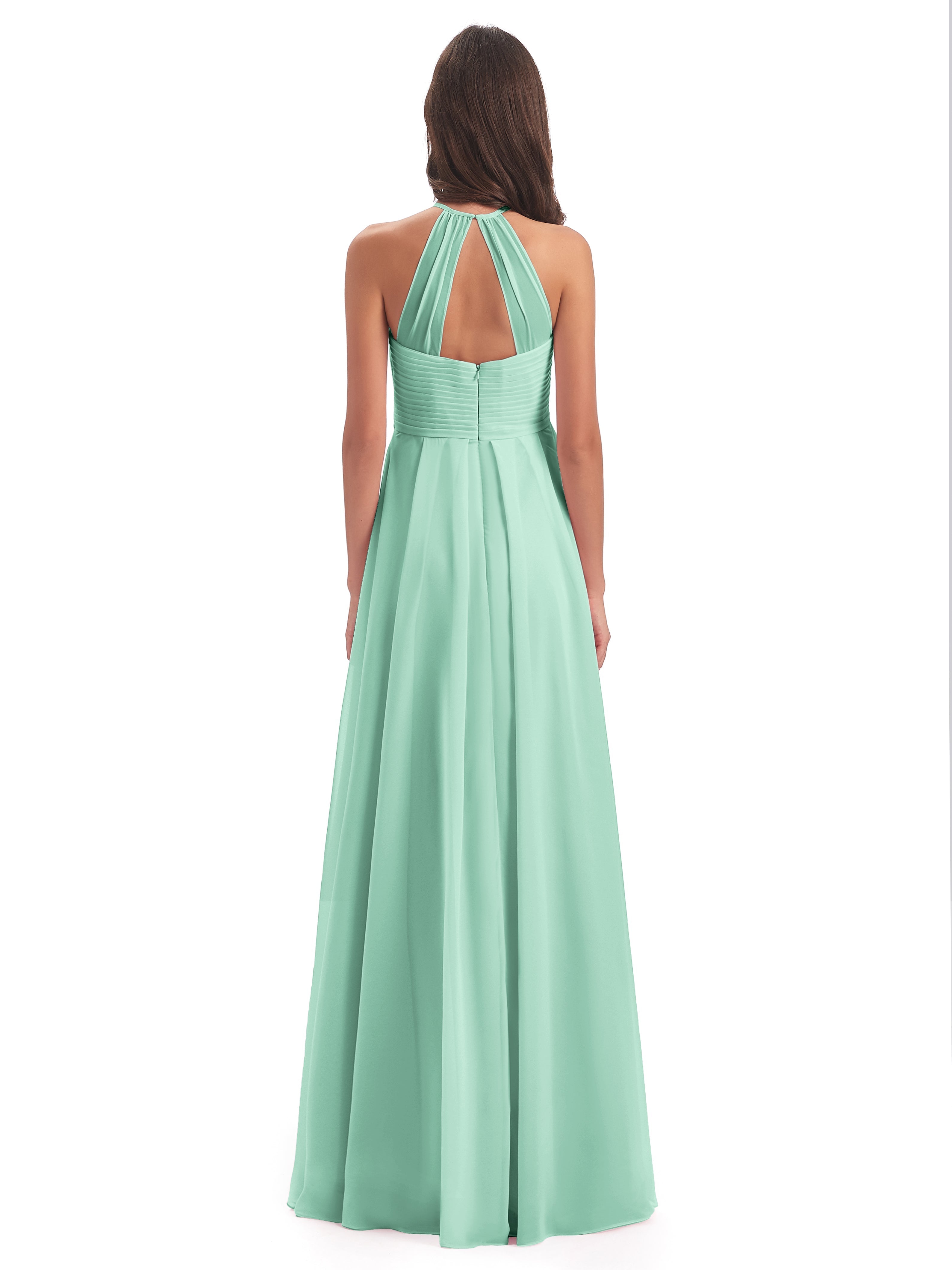 Robe Vert Menthe Demoiselle D Honneur Licou Dos Ouvert Mousseline Robes Demoiselle D'Honneur
