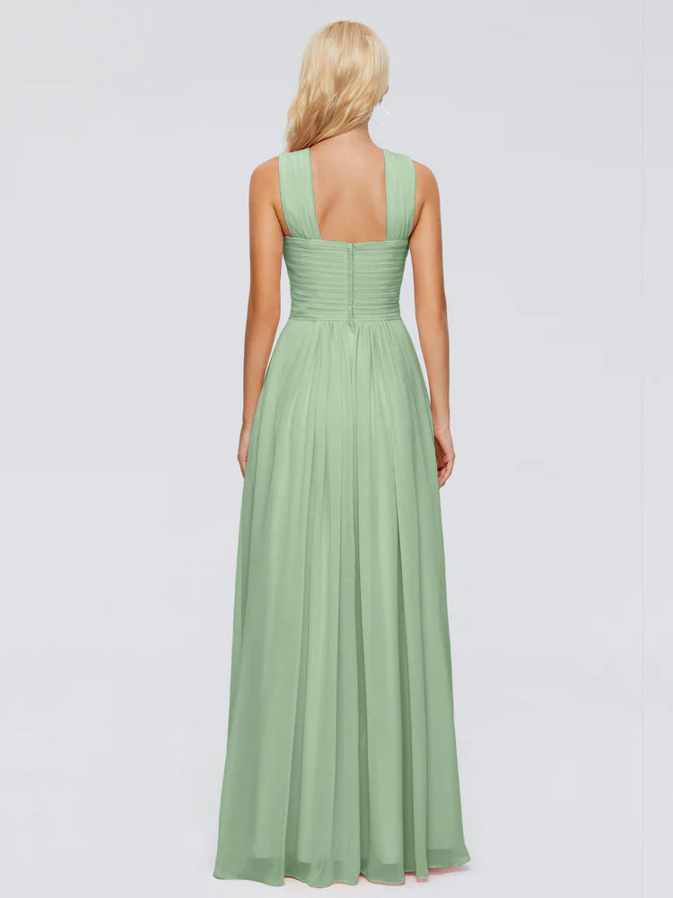 Robe Demoiselle D Honneur Sauge Poudrée Trapèze Bretelle Mousseline Robes Demoiselle D'Honneur