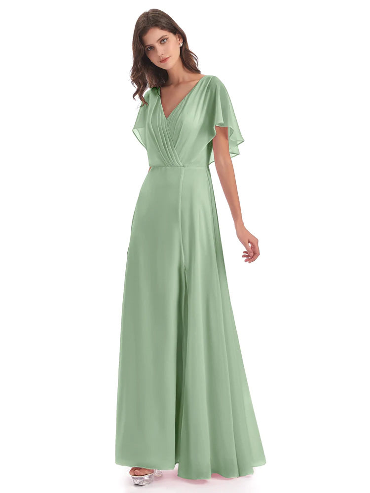 Toutes Les Robes De Demoiselle D'Honneur De Sauge Poussiéreuse Dos Ouvert Fendue Devant Robes Demoiselle D'Honneur