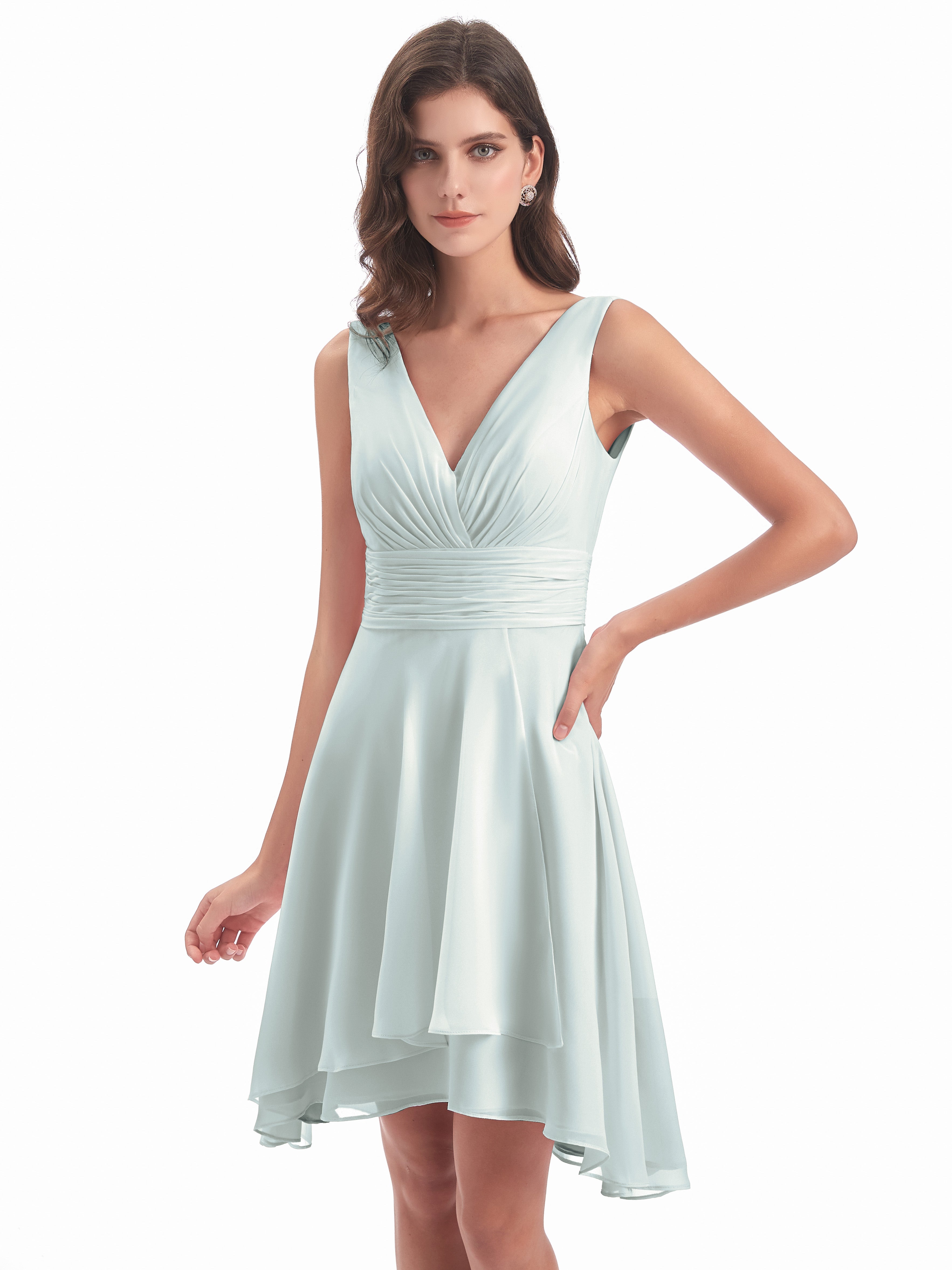 Robe Demoiselle D Honneur Celadon Haute Basse Col V Robes Demoiselle D'Honneur