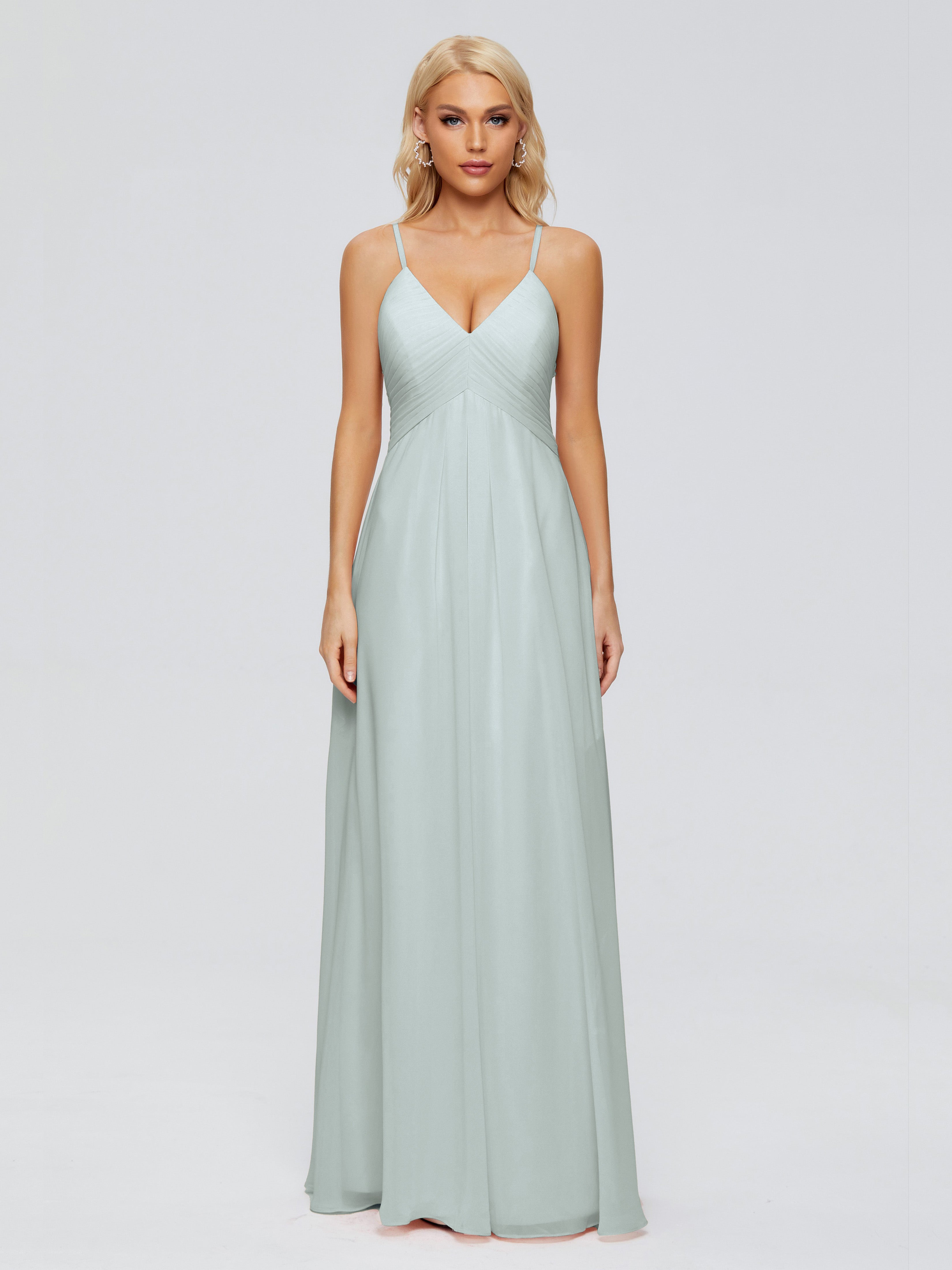 Robe Demoiselle D Honneur Vert Celadon Dos En V Manches 3/4 Robes Demoiselle D'Honneur