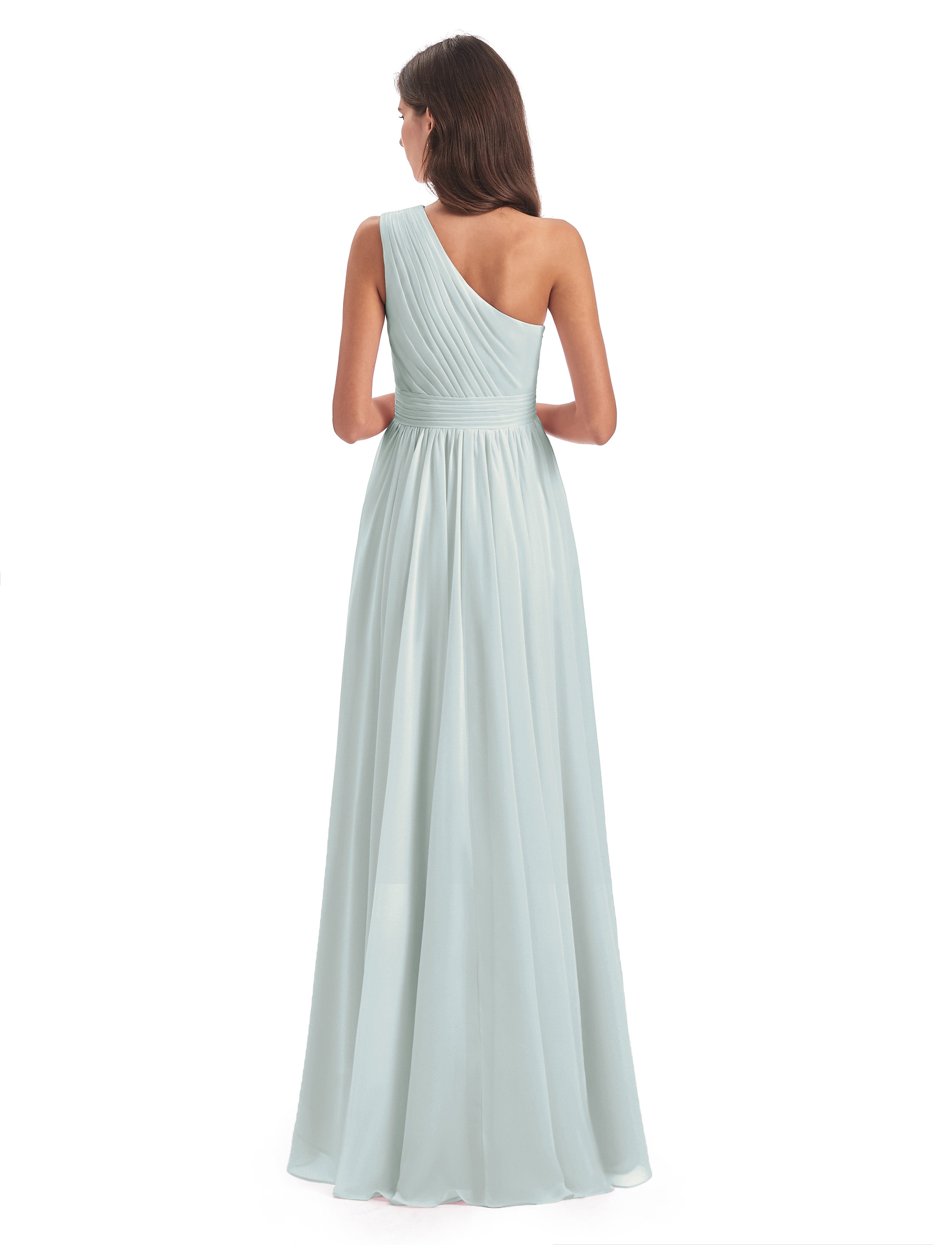 Robes De Demoiselle D'Honneur Celadon Asymétrique Seule-Épaule Mousseline Robes Demoiselle D'Honneur