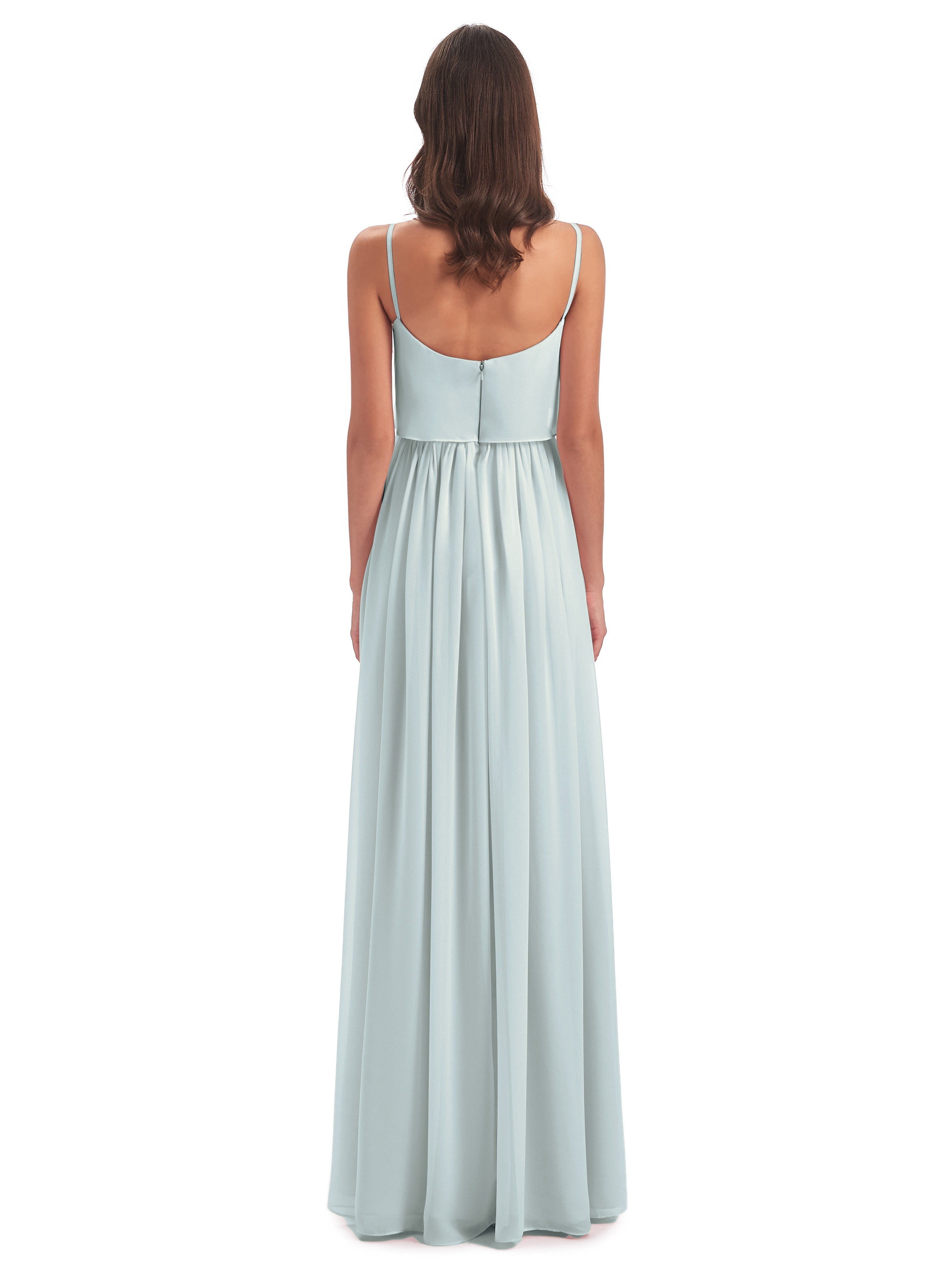 Robes De Demoiselle D'Honneur Celadon Bretelles Spaghetti Mousseline Longue Robes Demoiselle D'Honneur