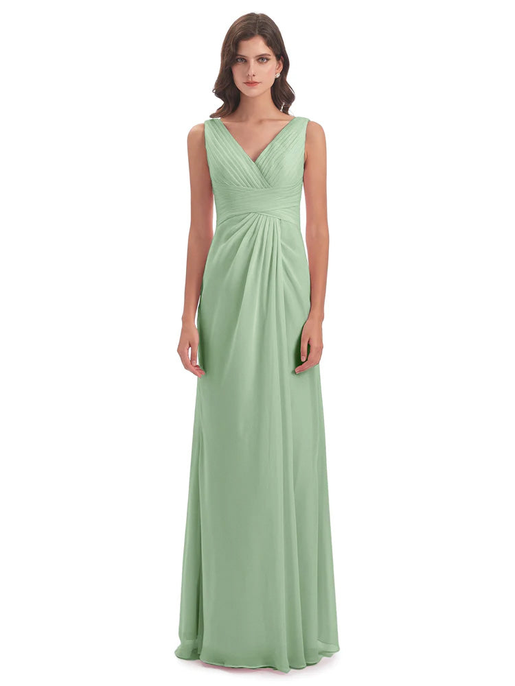 Robes De Demoiselle D'Honneur Couleur Sauge Poussiéreuse Bon Marché Fendue Devant Mousseline Longue Robes Demoiselle D'Honneur