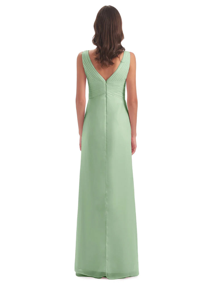 Robes De Demoiselle D'Honneur Couleur Sauge Poussiéreuse Bon Marché Fendue Devant Mousseline Longue Robes Demoiselle D'Honneur
