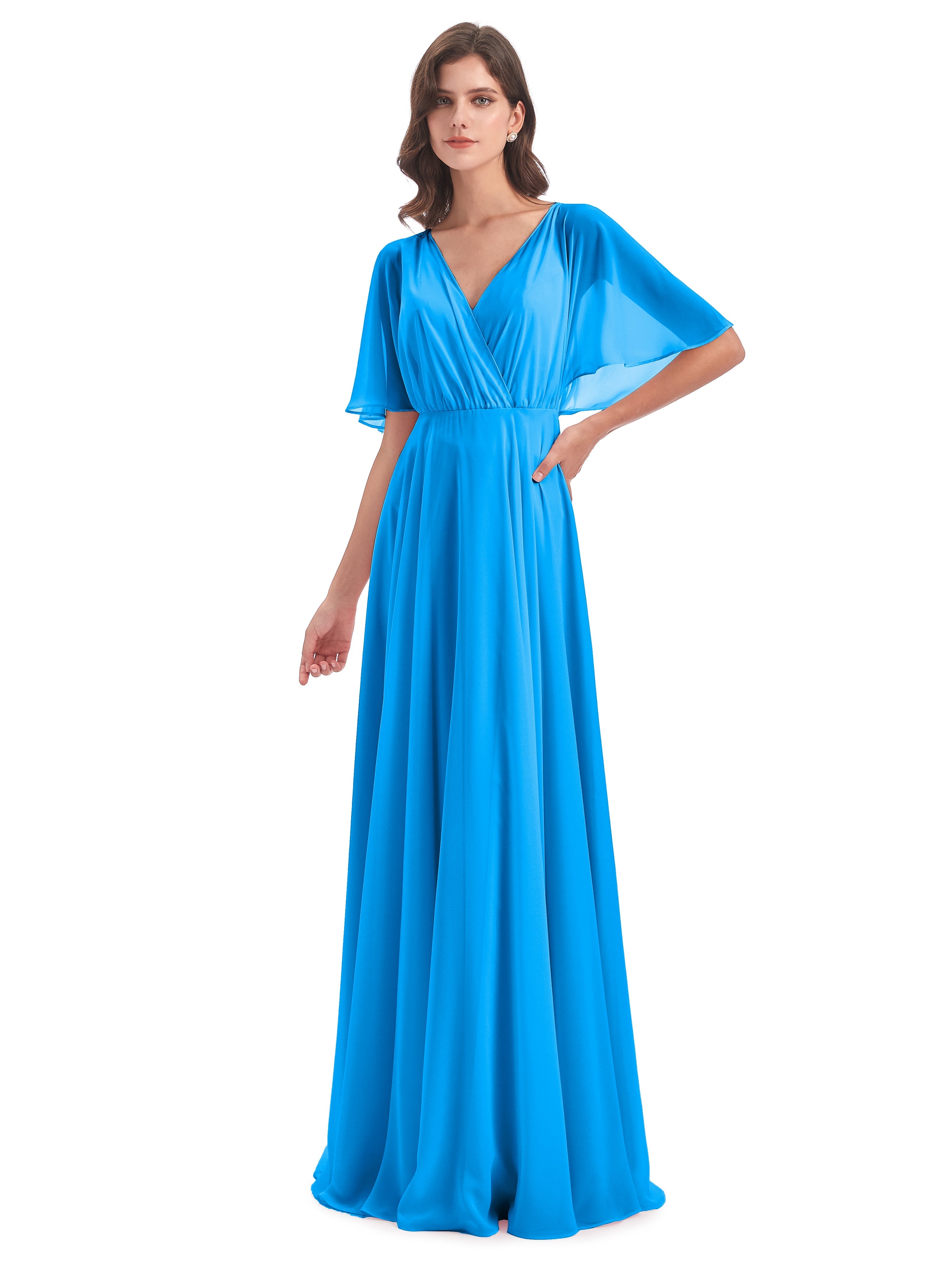 Robes De Demoiselle D'Honneur Bleu Océan Trapèze Dos En V Robes Demoiselle D'Honneur