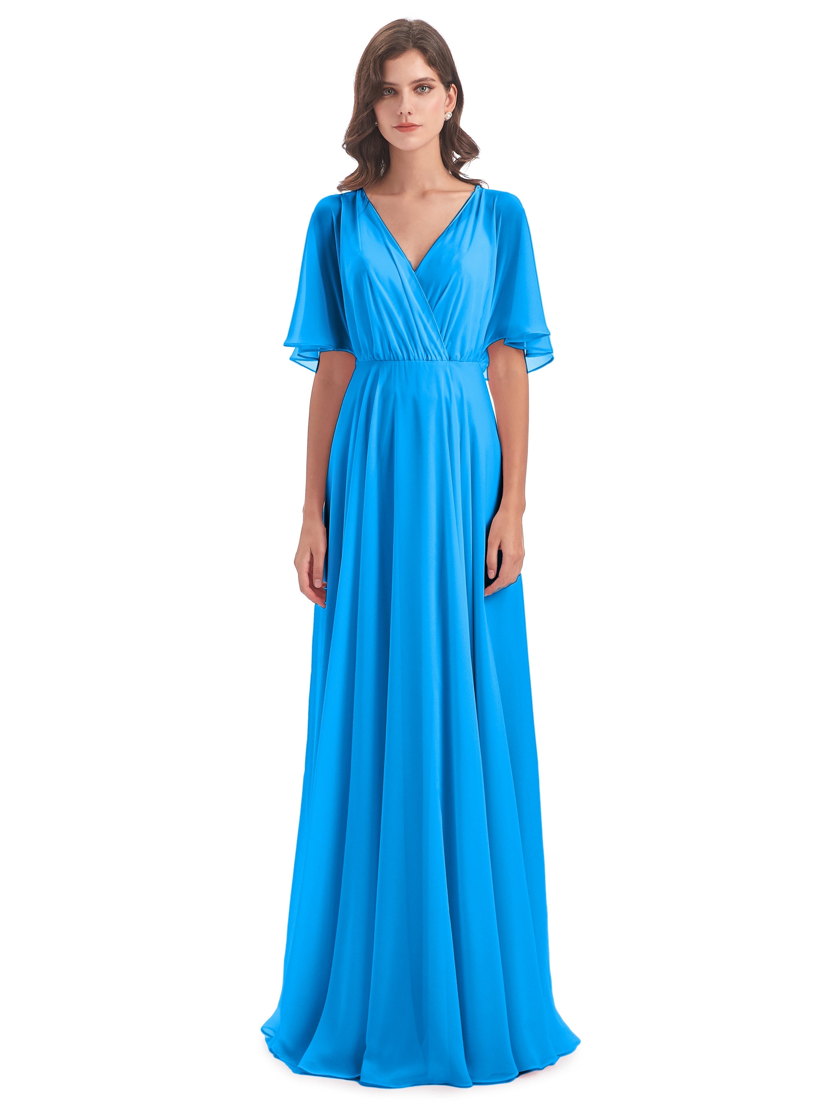 Robes De Demoiselle D'Honneur Bleu Océan Trapèze Dos En V Robes Demoiselle D'Honneur