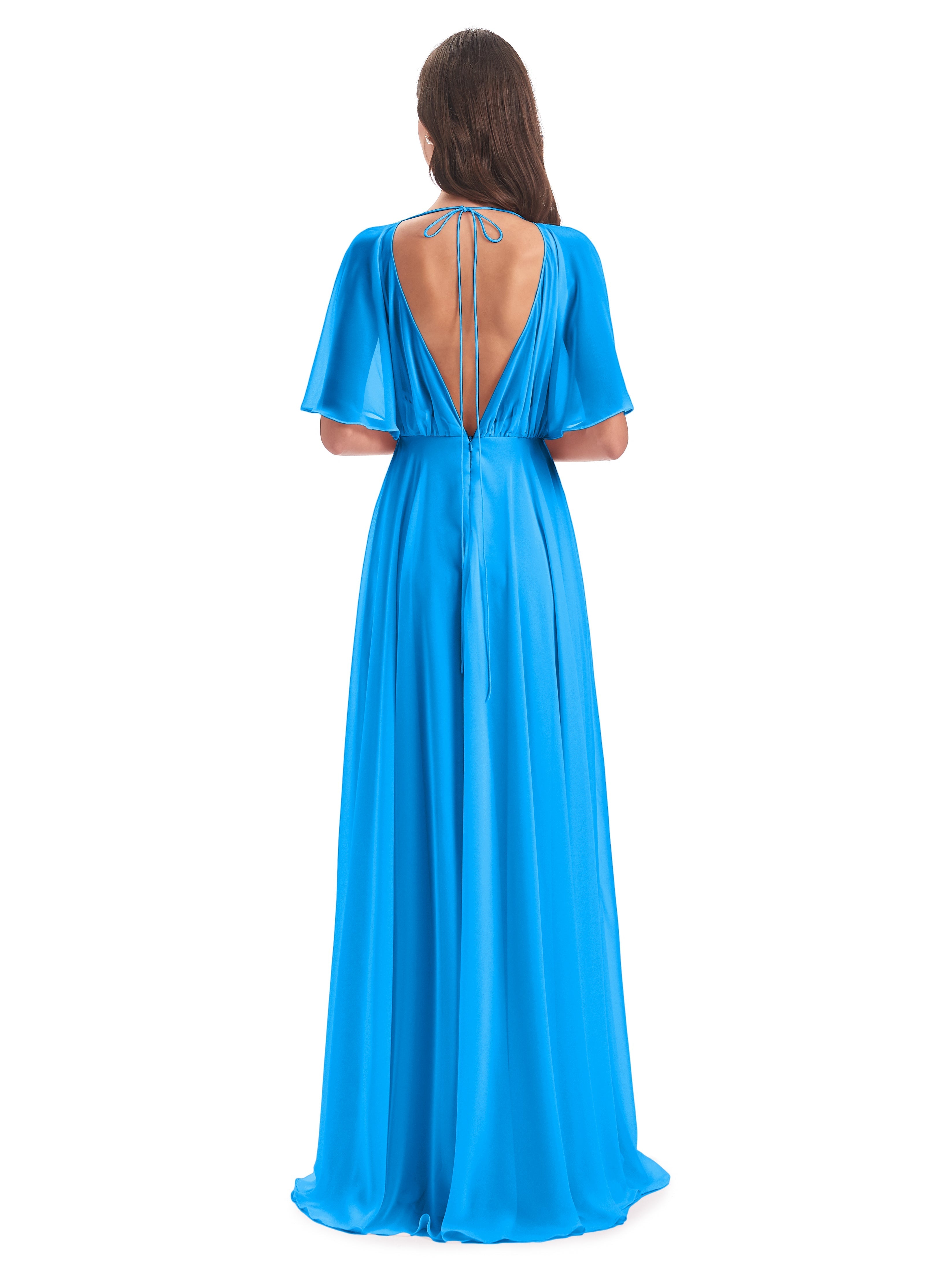 Robes De Demoiselle D'Honneur Bleu Océan Trapèze Dos En V Robes Demoiselle D'Honneur