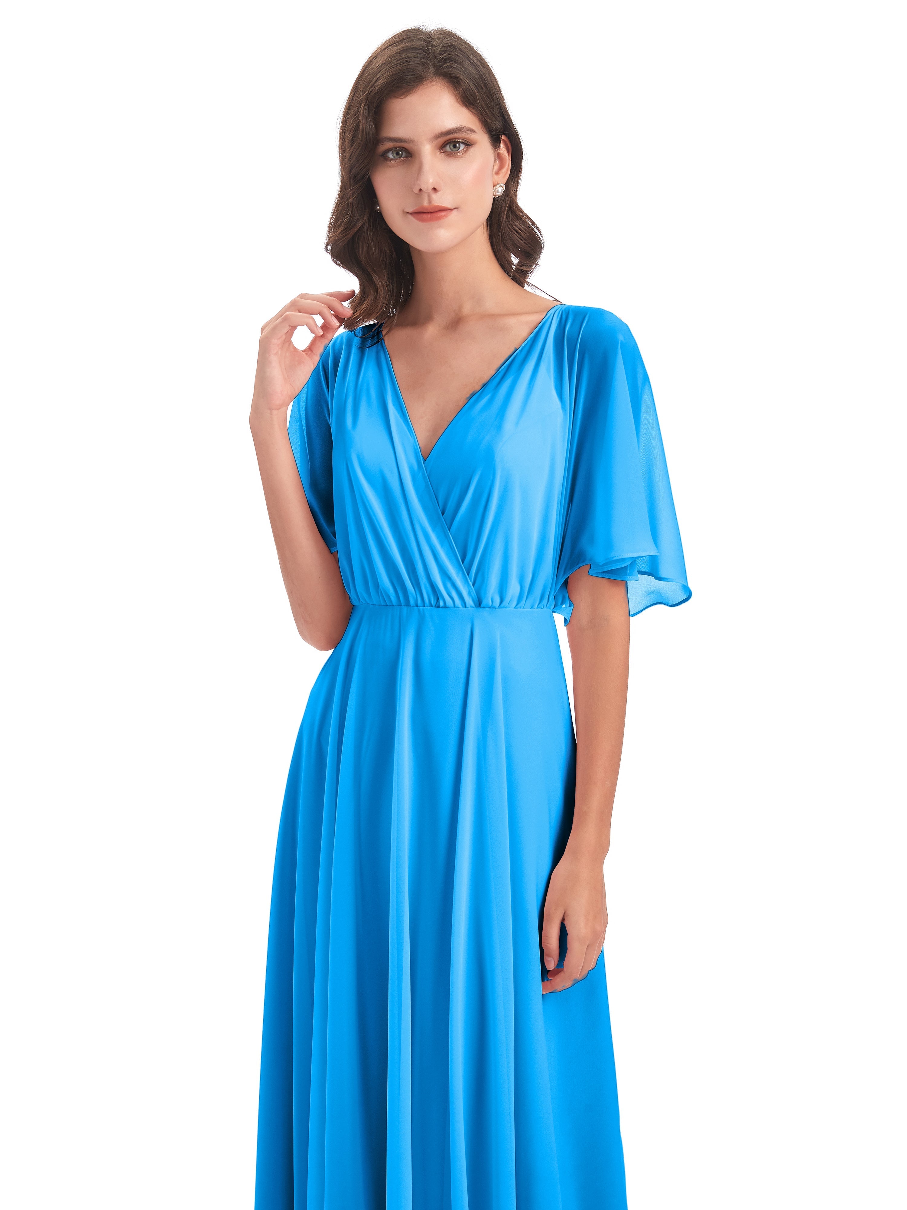 Robes De Demoiselle D'Honneur Bleu Océan Trapèze Dos En V Robes Demoiselle D'Honneur