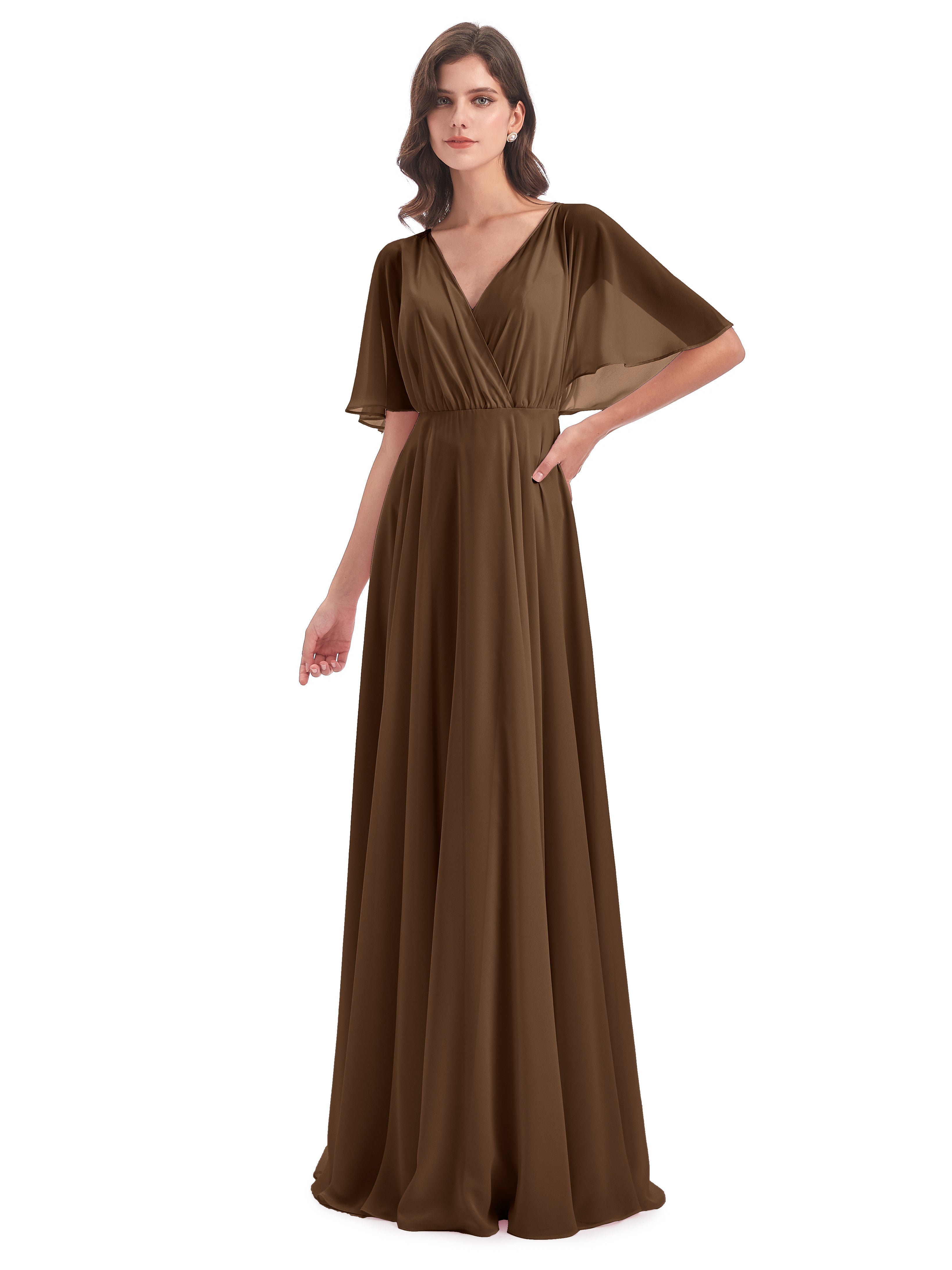 Robe Demoiselle D Honneur Brun Trapèze Dos En V Robes Demoiselle D'Honneur