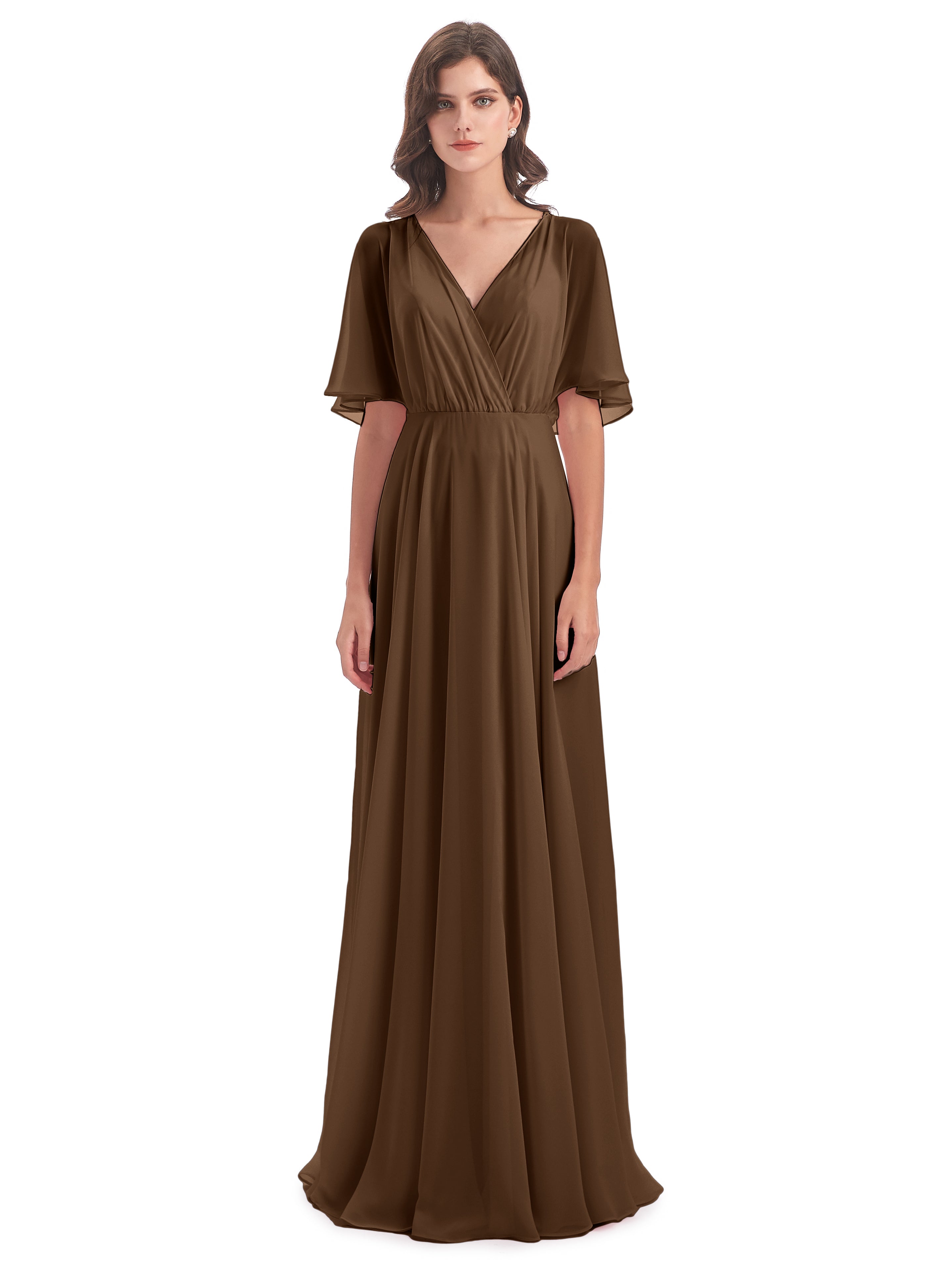 Robe Demoiselle D Honneur Brun Trapèze Dos En V Robes Demoiselle D'Honneur