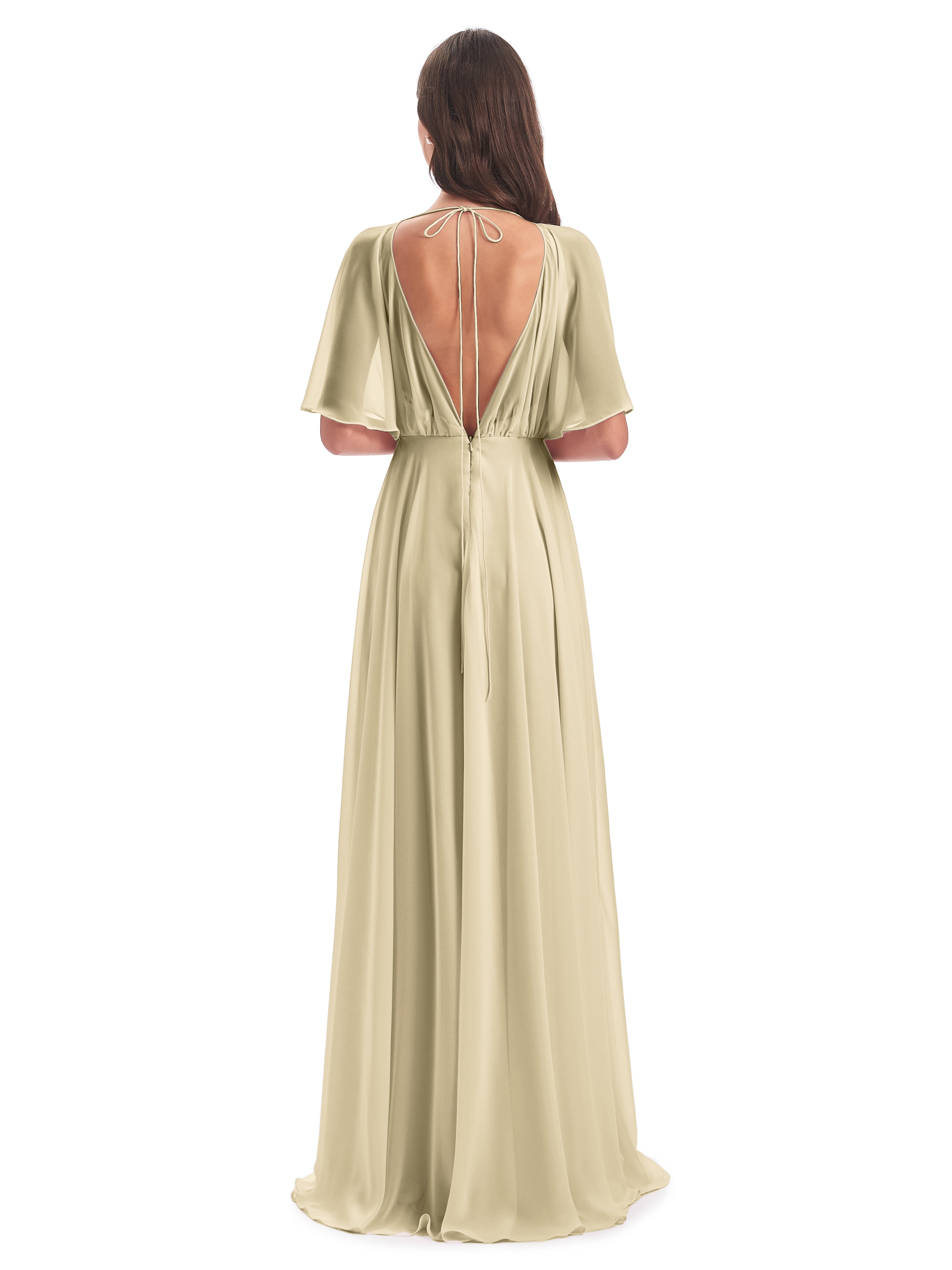 Robes Demoiselle D Honneur Champagne Trapèze Dos En V Robes Demoiselle D'Honneur