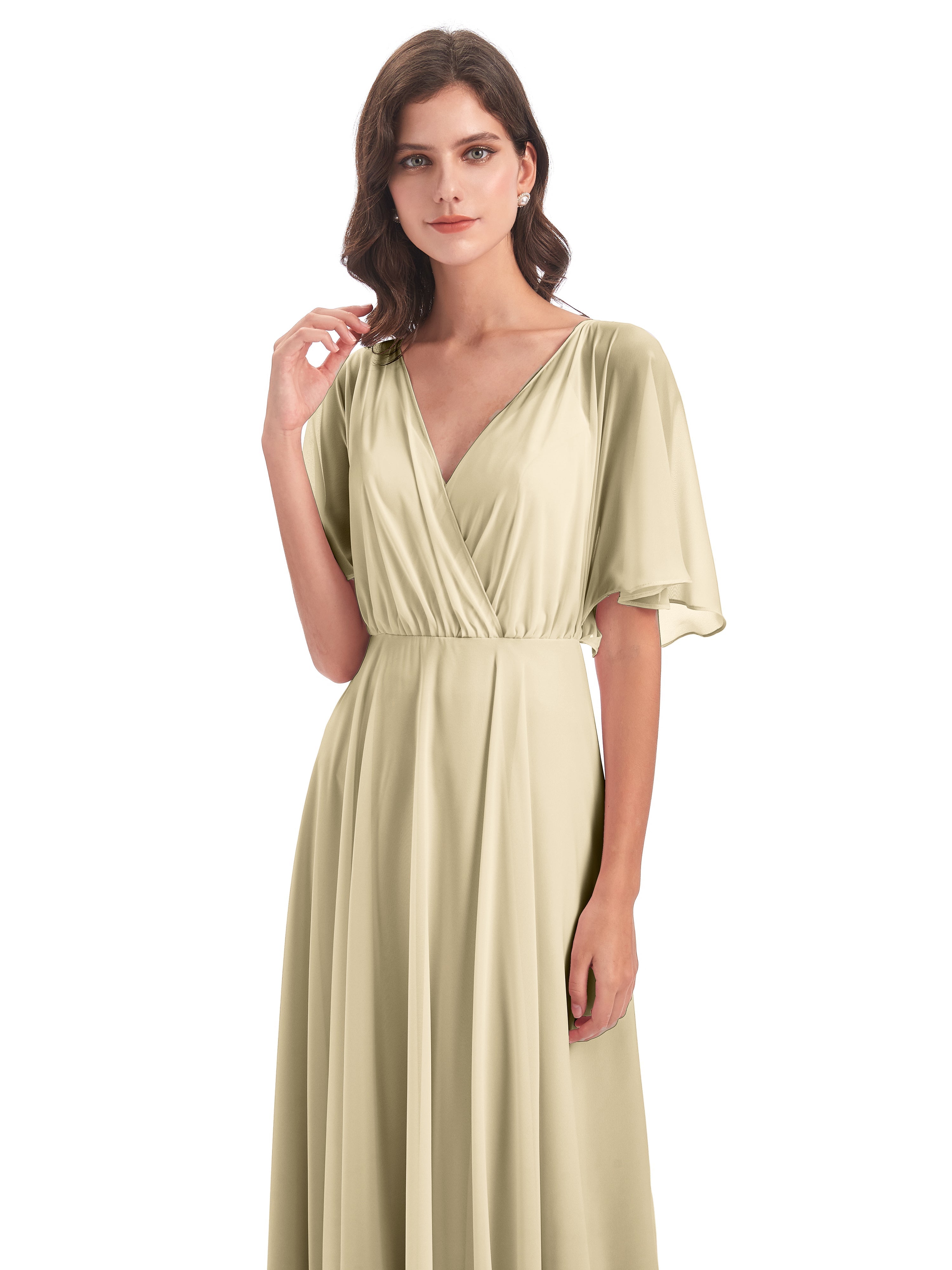 Robes Demoiselle D Honneur Champagne Trapèze Dos En V Robes Demoiselle D'Honneur