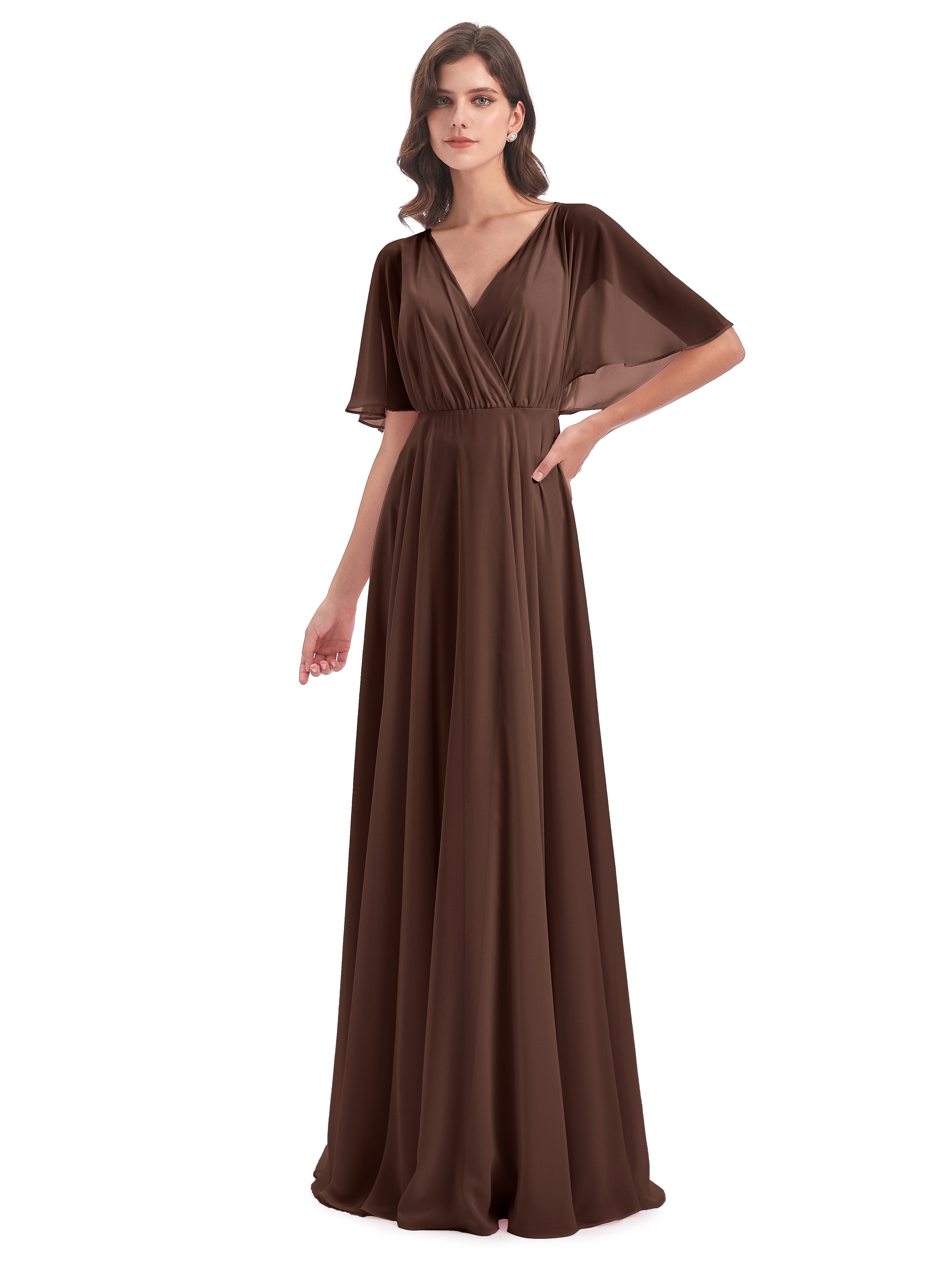 Robe Demoiselle D Honneur Chocolat Trapèze Dos En V Robes Demoiselle D'Honneur