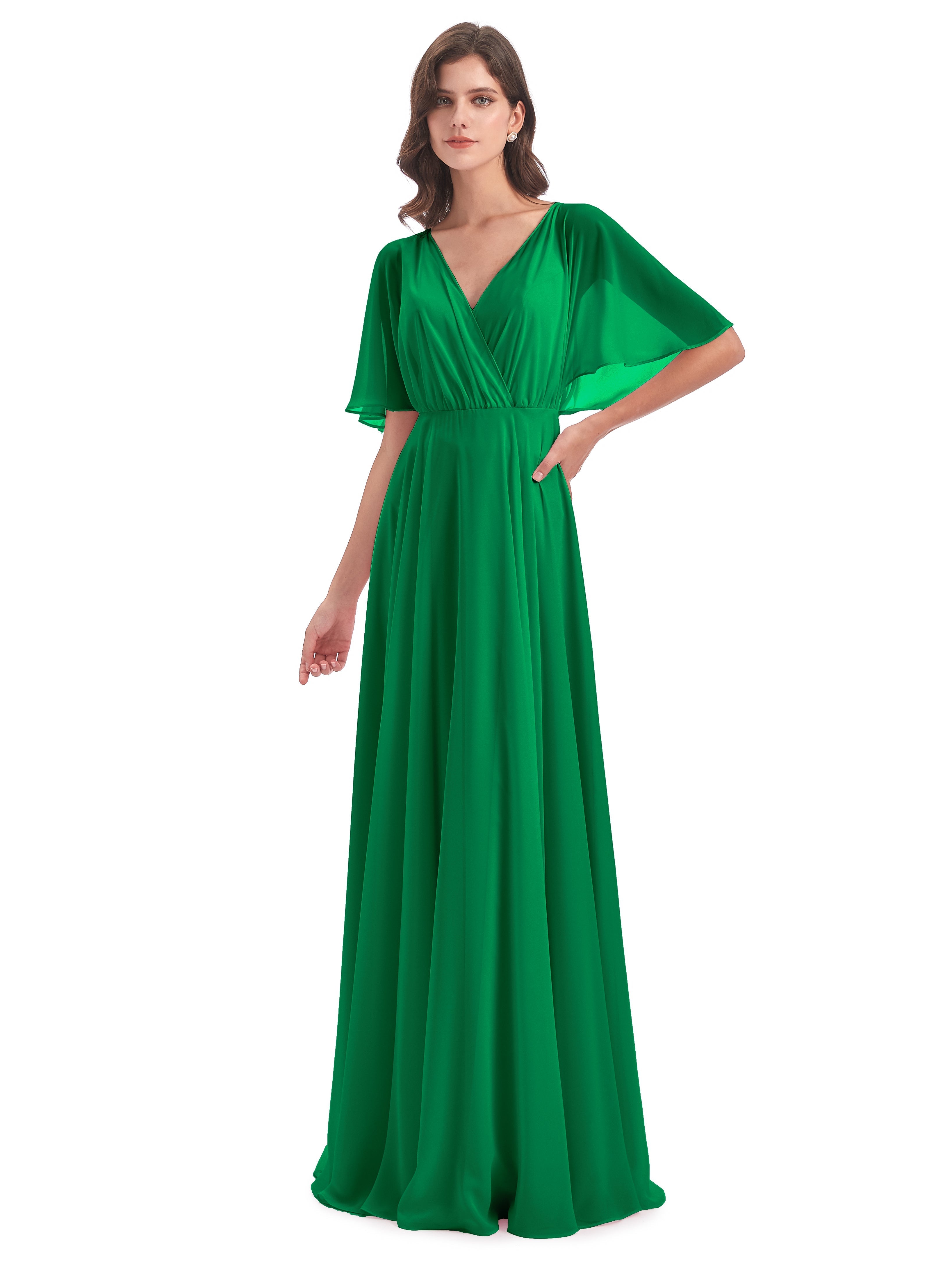 Bridal Robe Demoiselle D Honneur Vert Emeraude Trapèze Dos En V Robes Demoiselle D'Honneur