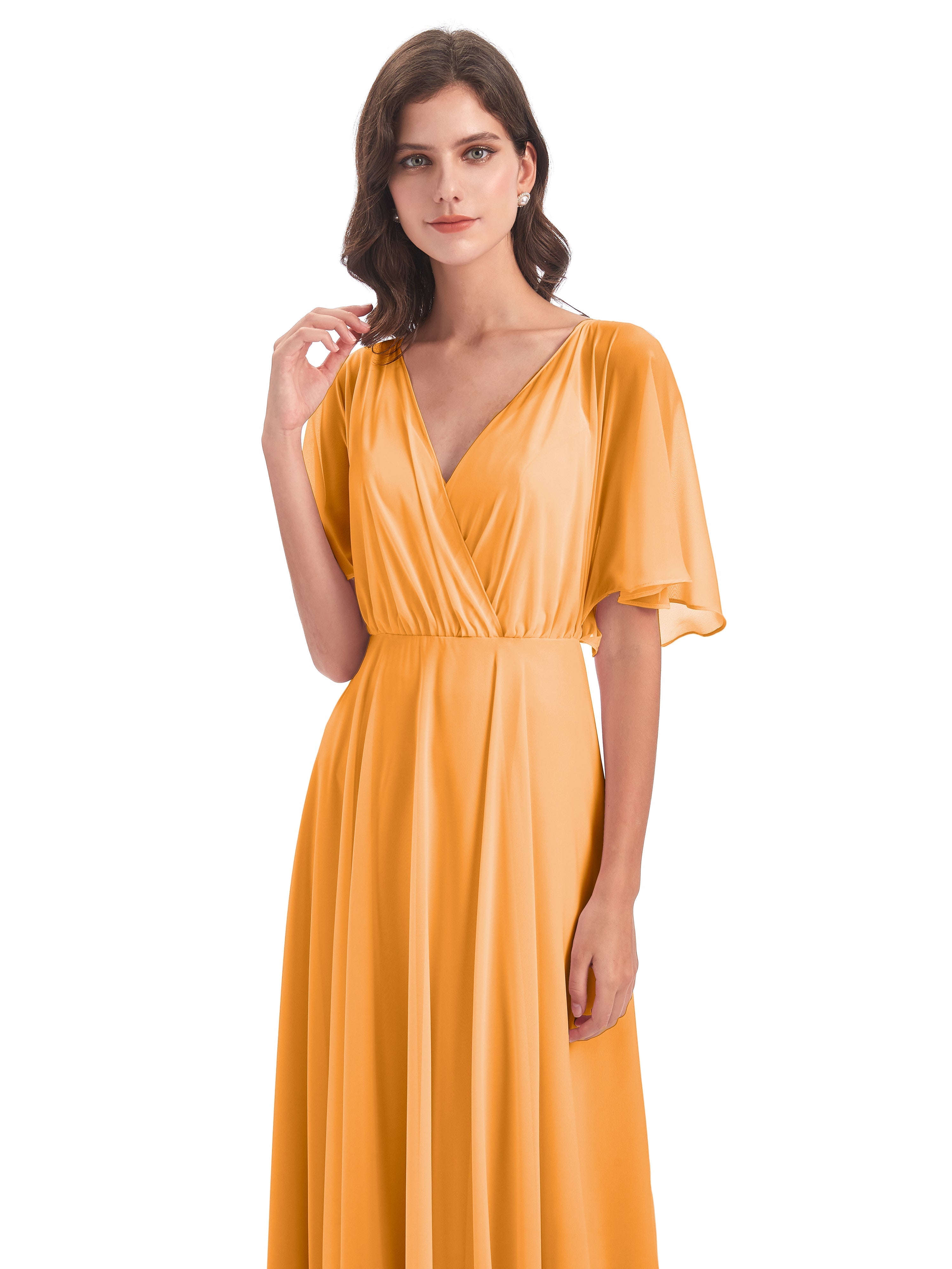 Robes De Demoiselle D'Honneur Mandarine Trapèze Dos En V Robes Demoiselle D'Honneur