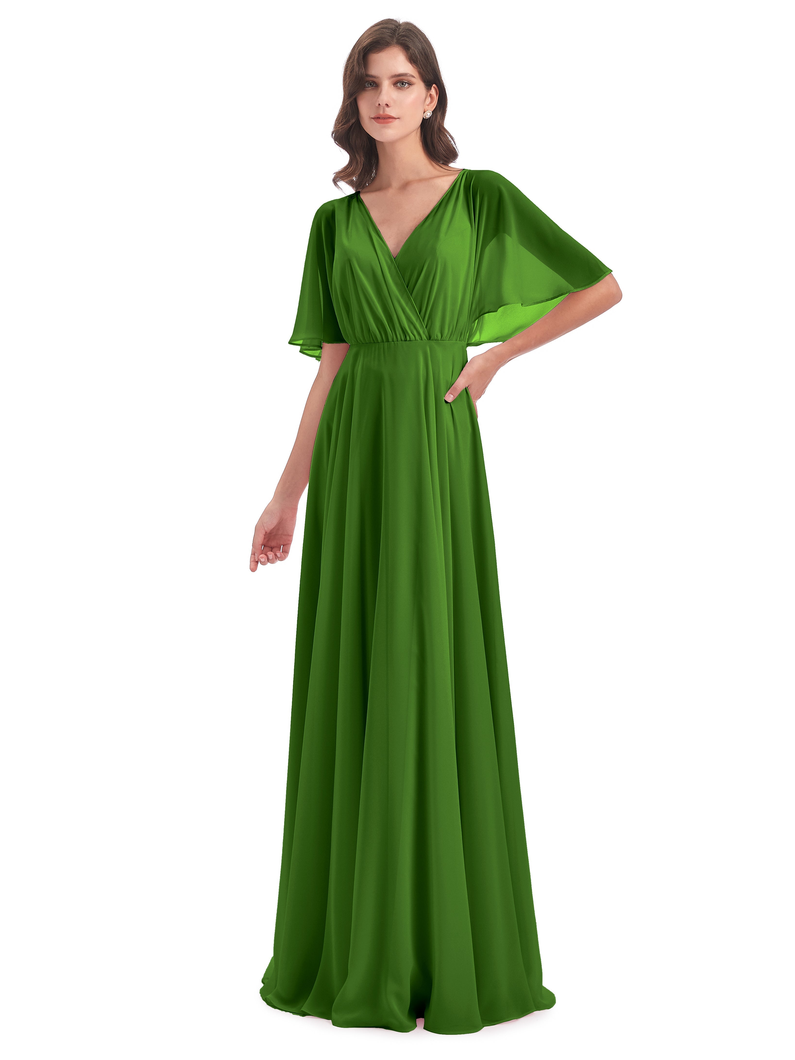 Robes De Demoiselle D'Honneur Vert Mousse Trapèze Dos En V Robes Demoiselle D'Honneur