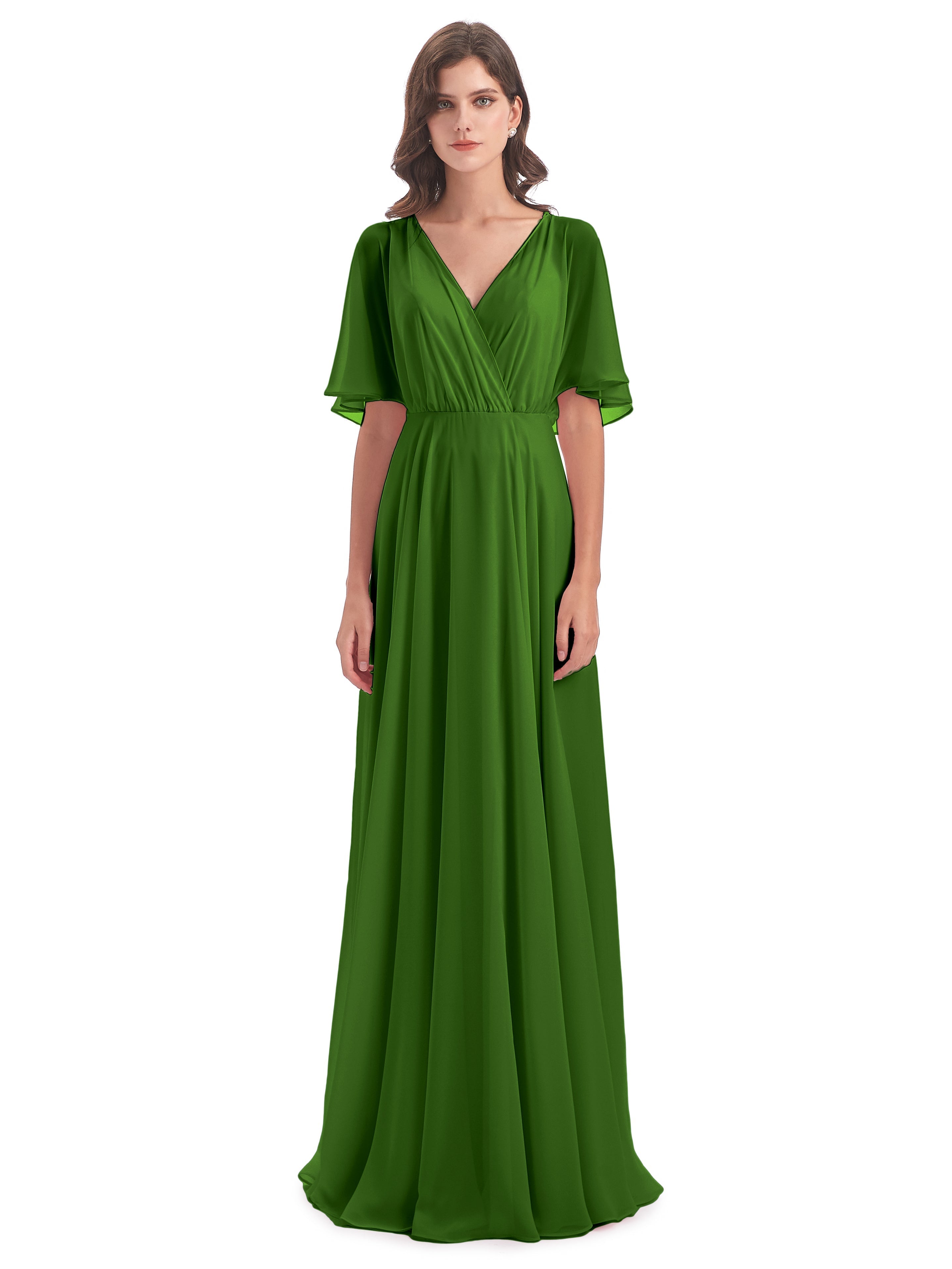 Robes De Demoiselle D'Honneur Vert Mousse Trapèze Dos En V Robes Demoiselle D'Honneur
