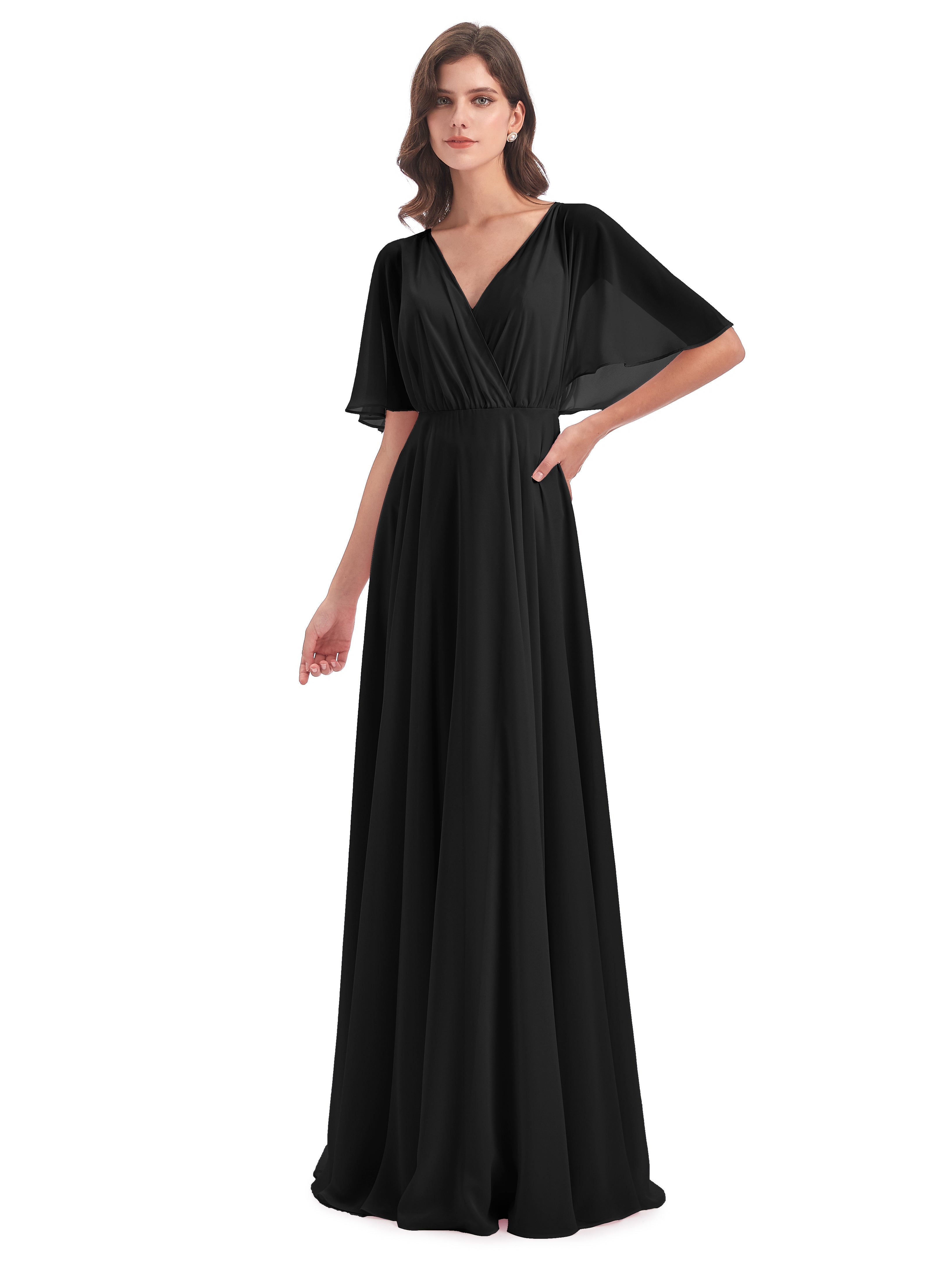 Robe De Demoiselle D Honneur Noire Trapèze Dos En V Robes Demoiselle D'Honneur
