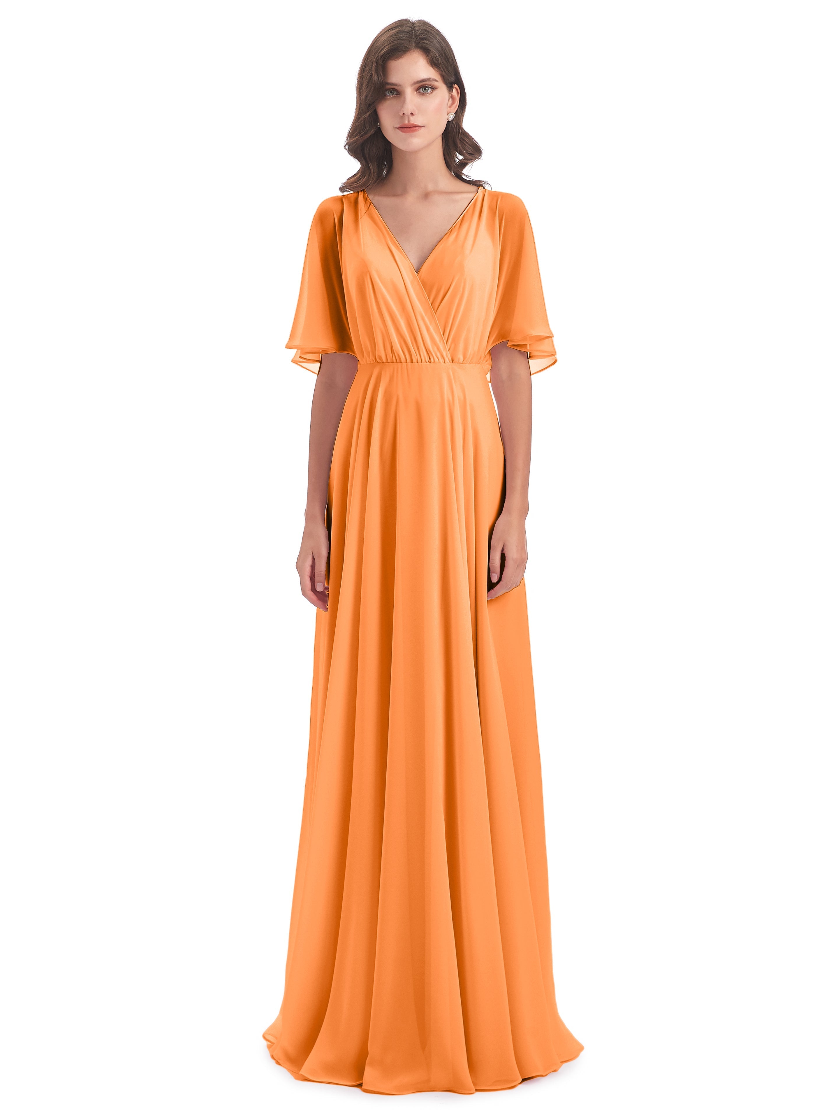 Robe Demoiselle Dhonneur Orange Trapèze Dos En V Robes Demoiselle D'Honneur
