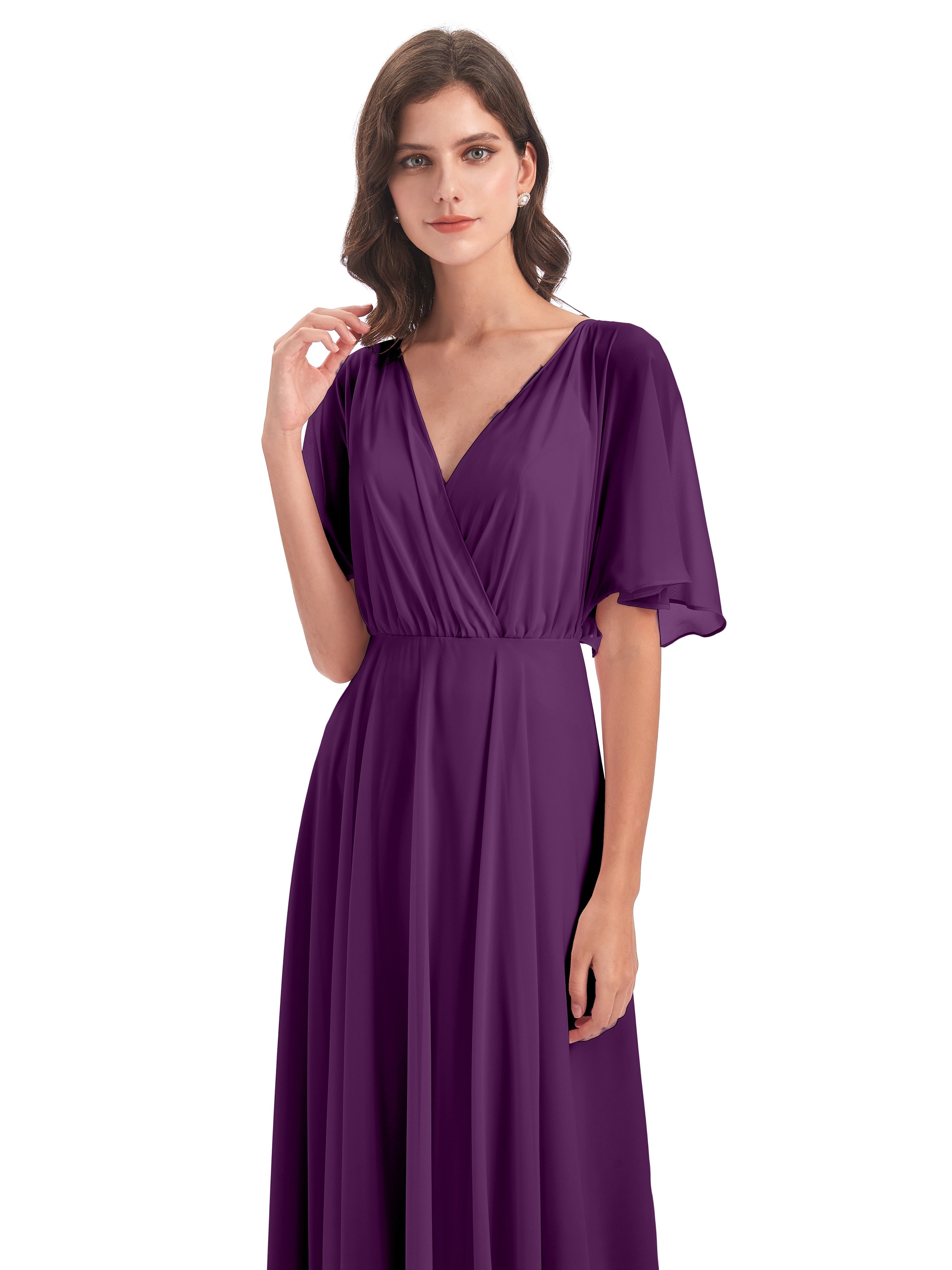 Robes De Demoiselle D'Honneur En Raisin Trapèze Dos En V Robes Demoiselle D'Honneur