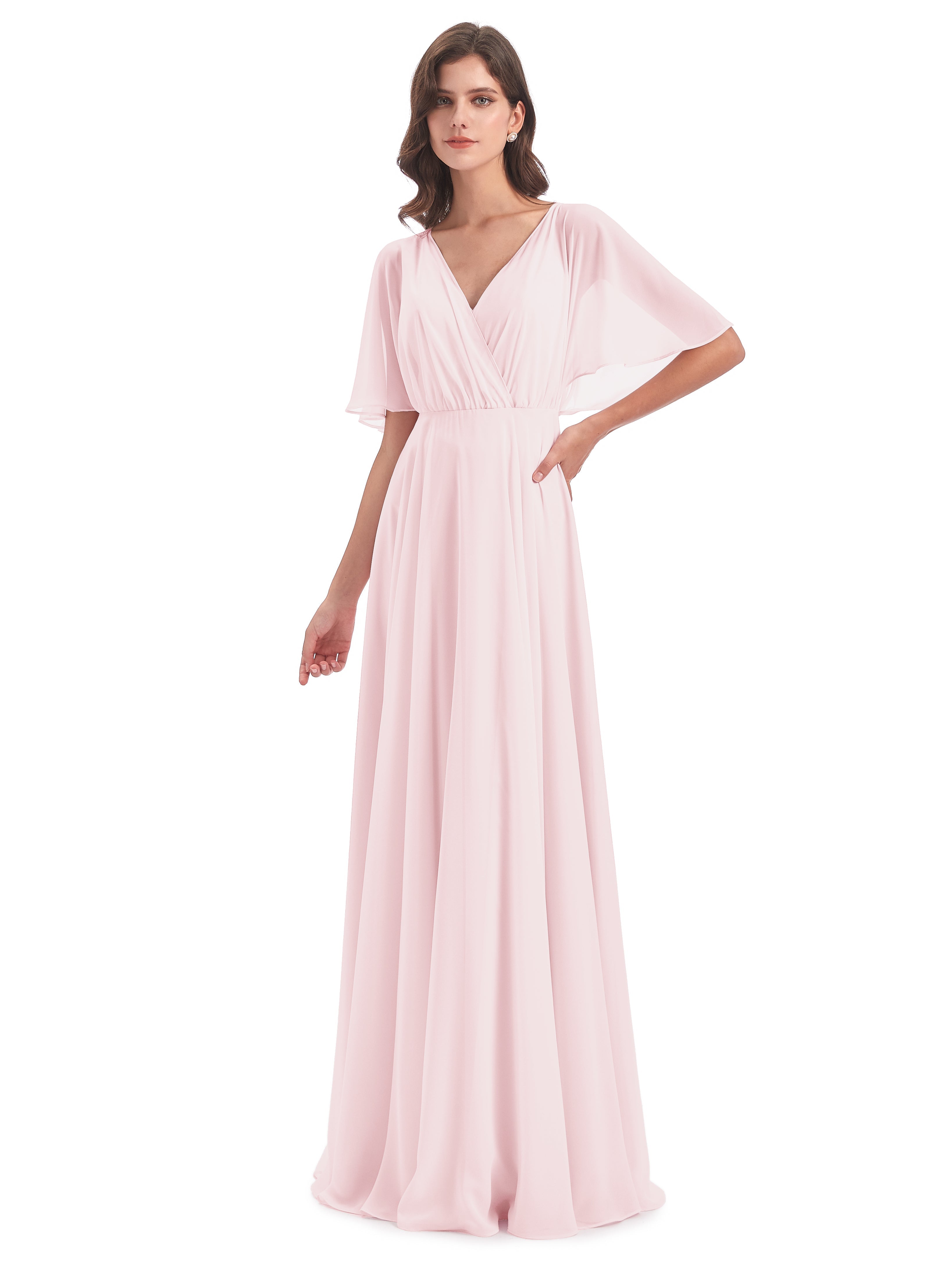 Robes De Demoiselle D'Honneur Rose Pale Trapèze Dos En V Robes Demoiselle D'Honneur