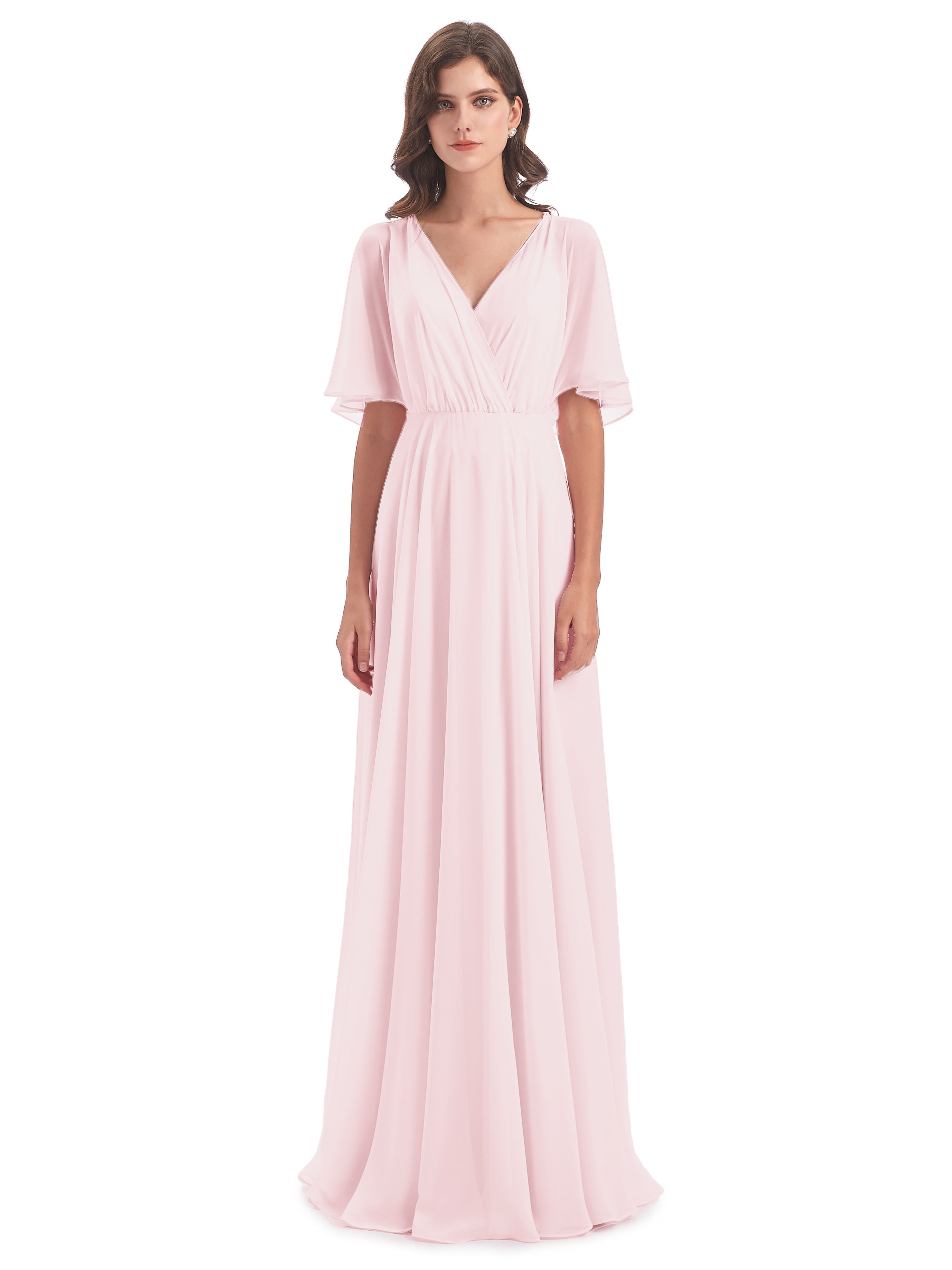 Robes De Demoiselle D'Honneur Rose Pale Trapèze Dos En V Robes Demoiselle D'Honneur