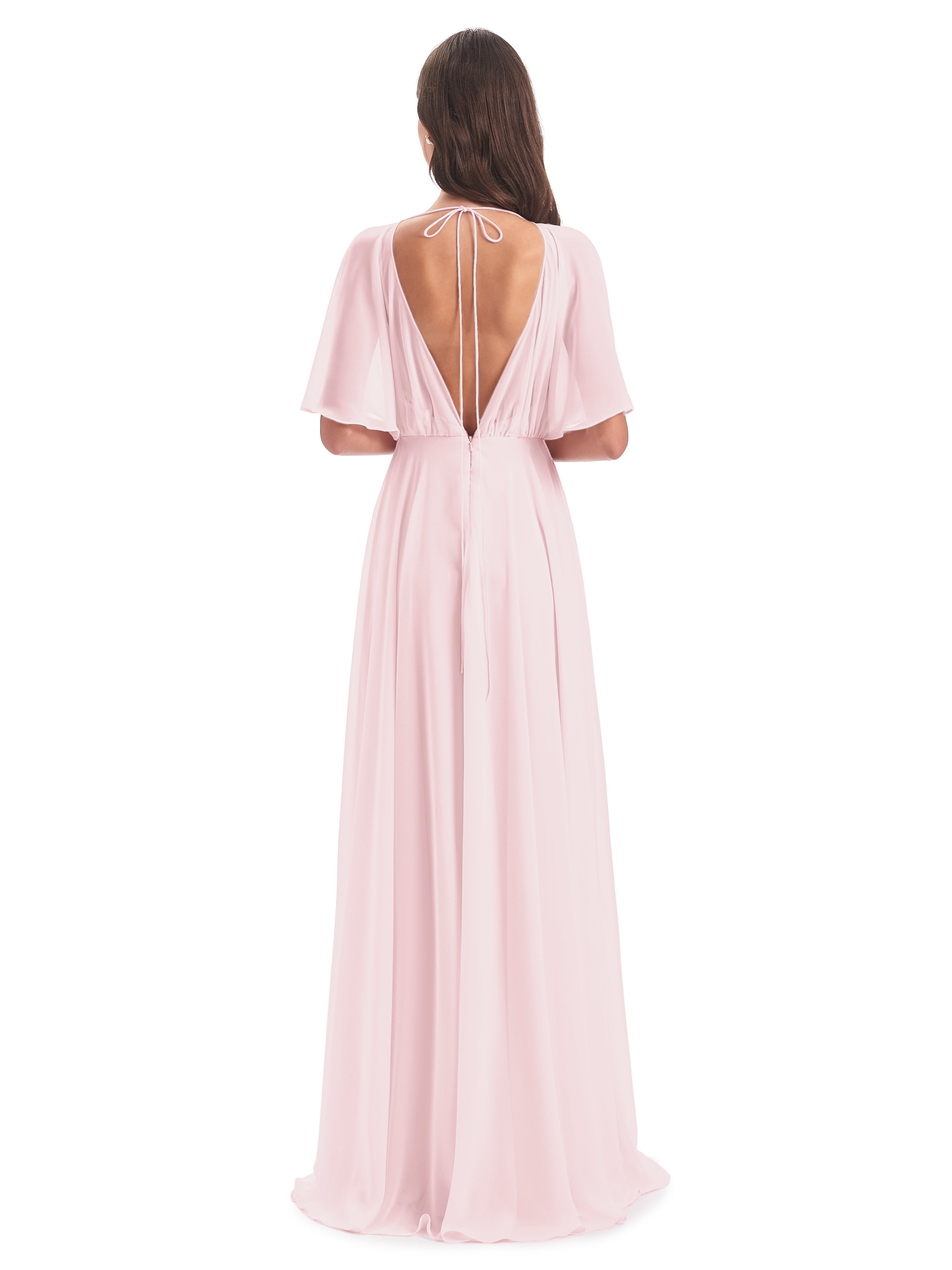 Robes De Demoiselle D'Honneur Rose Pale Trapèze Dos En V Robes Demoiselle D'Honneur