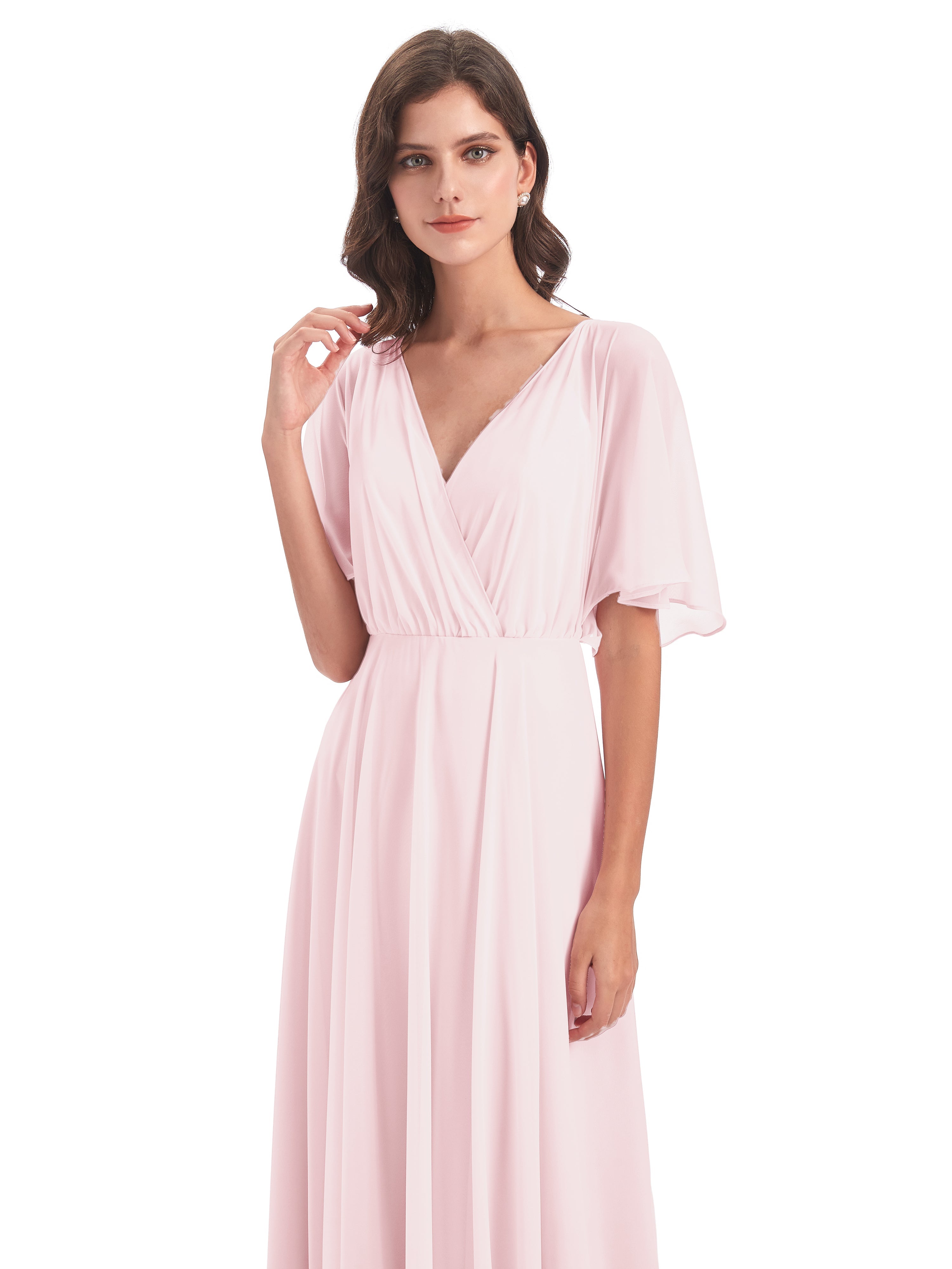 Robes De Demoiselle D'Honneur Rose Pale Trapèze Dos En V Robes Demoiselle D'Honneur