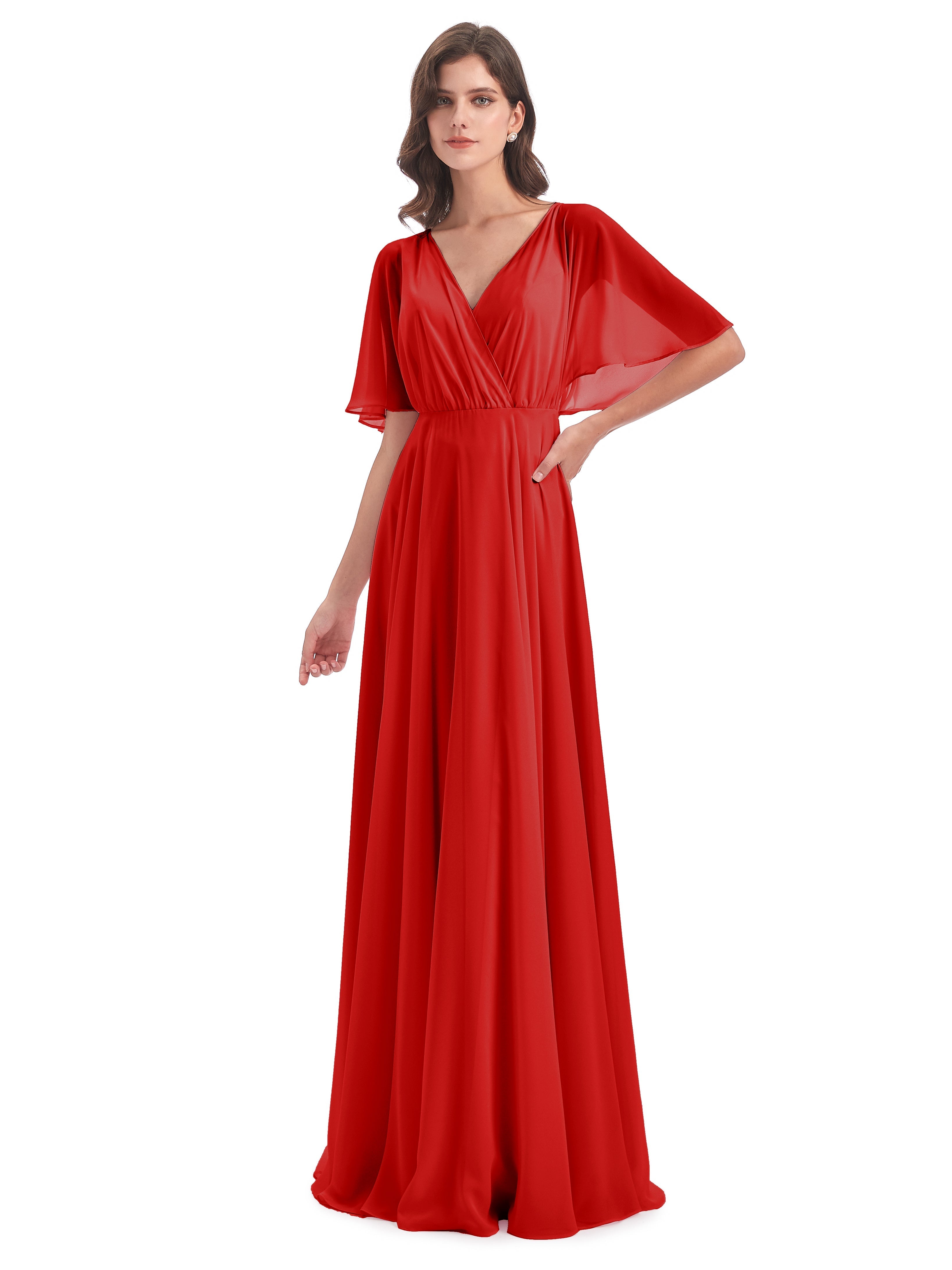 Rouge Robe Demoiselle D Honneur Chic Trapèze Dos En V Robes Demoiselle D'Honneur