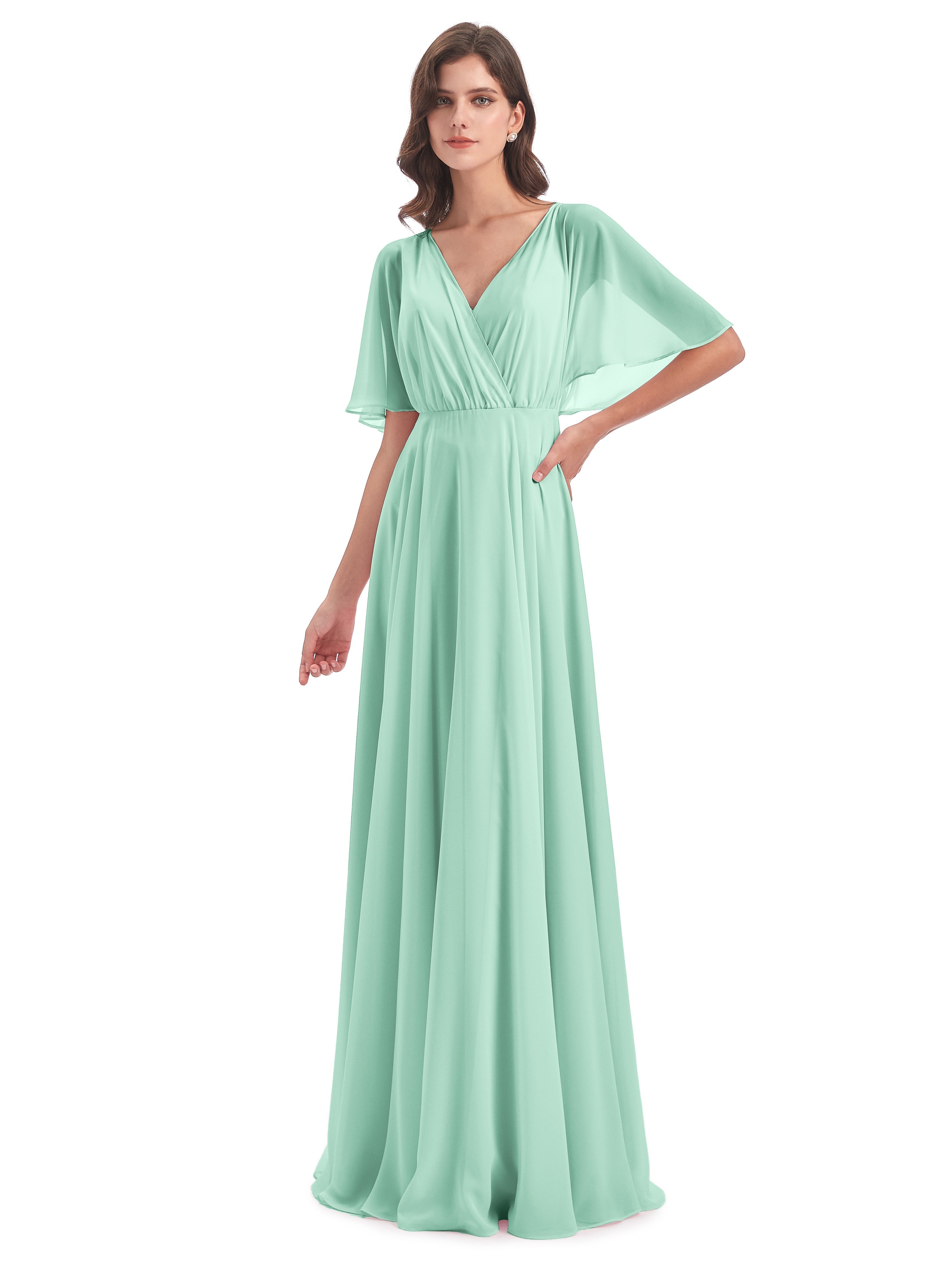 Robe Demoiselle D Honneur Vert Menthe Trapèze Dos En V Robes Demoiselle D'Honneur