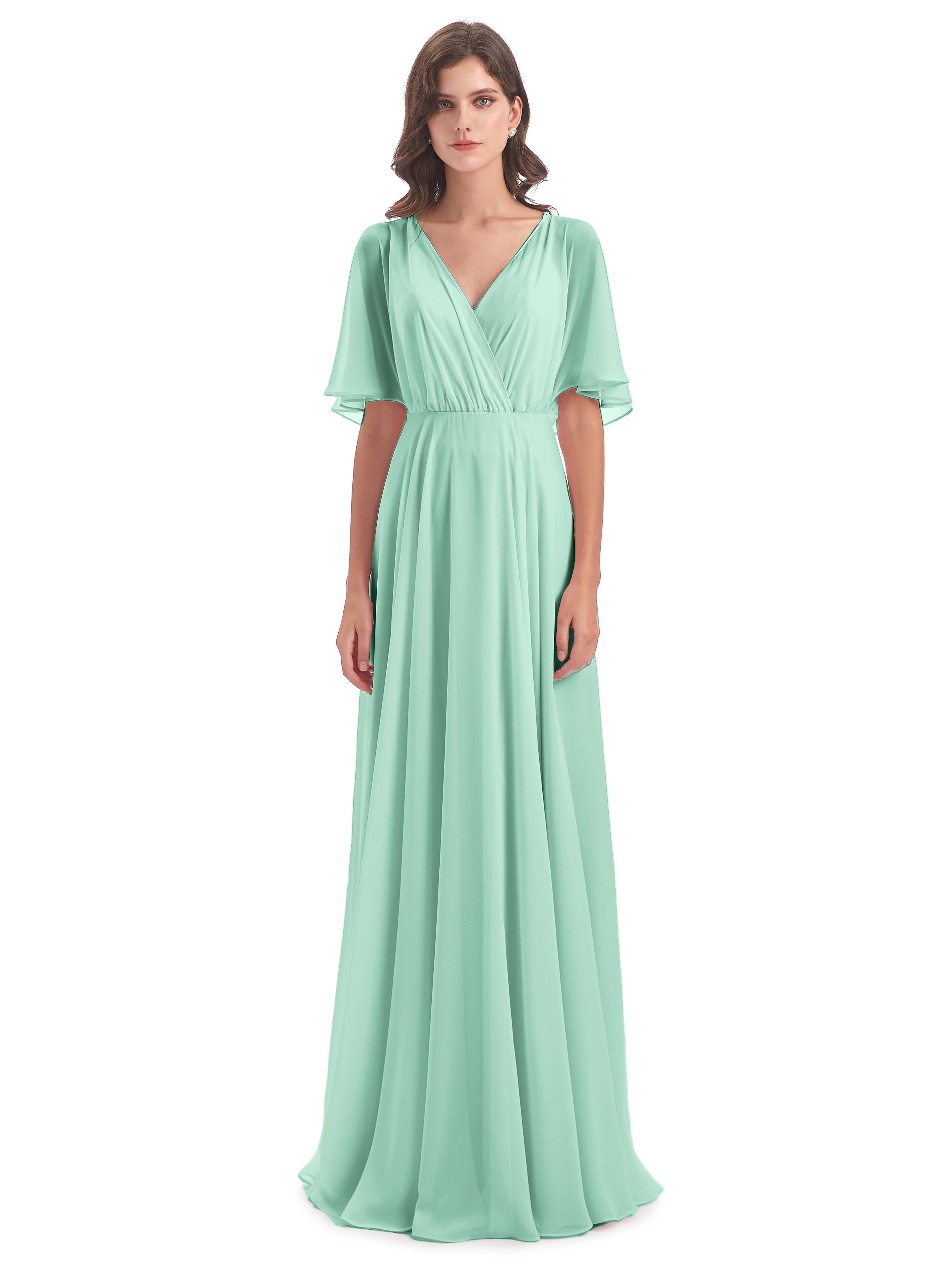 Robe Demoiselle D Honneur Vert Menthe Trapèze Dos En V Robes Demoiselle D'Honneur
