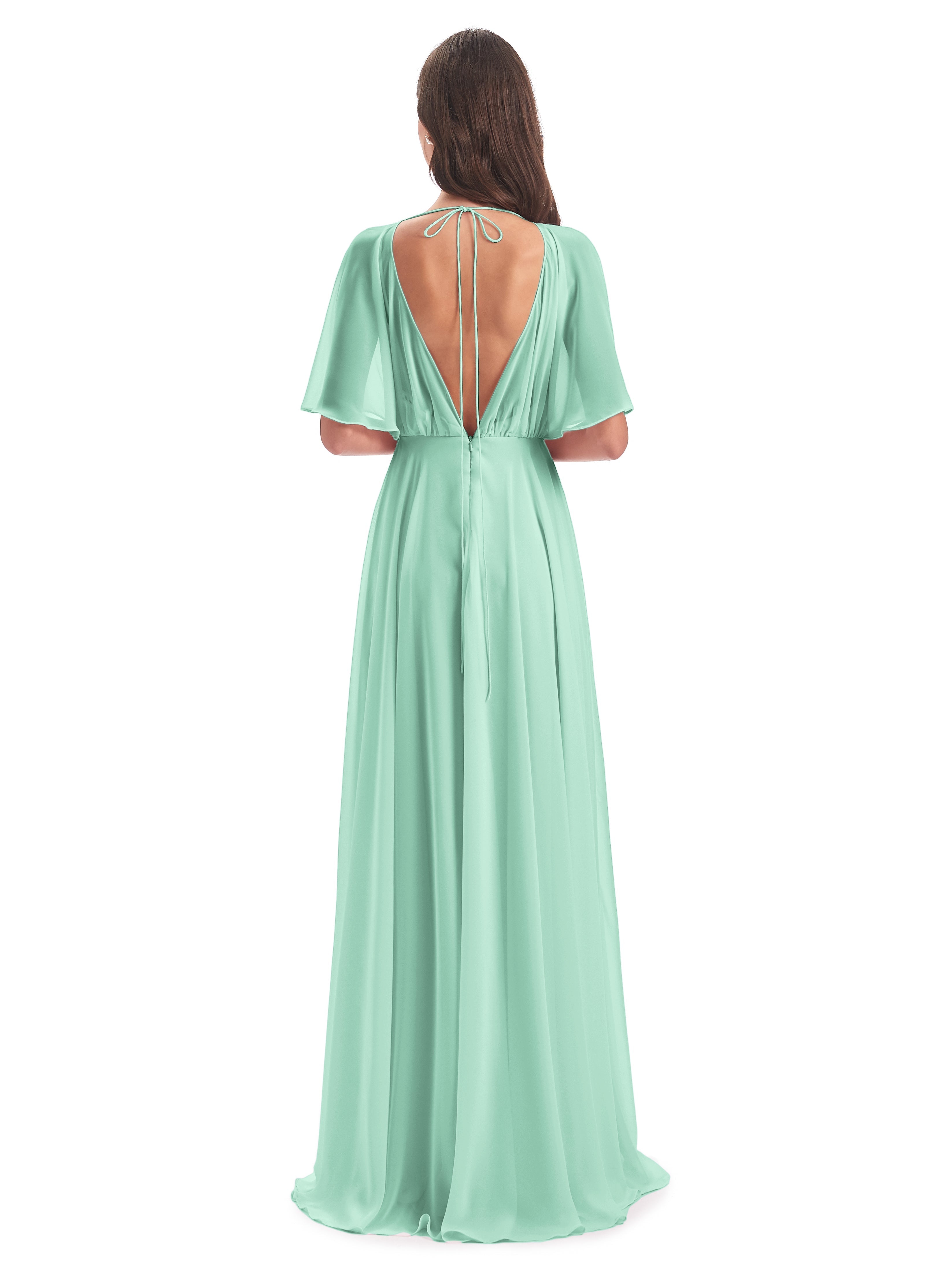 Robe Demoiselle D Honneur Vert Menthe Trapèze Dos En V Robes Demoiselle D'Honneur