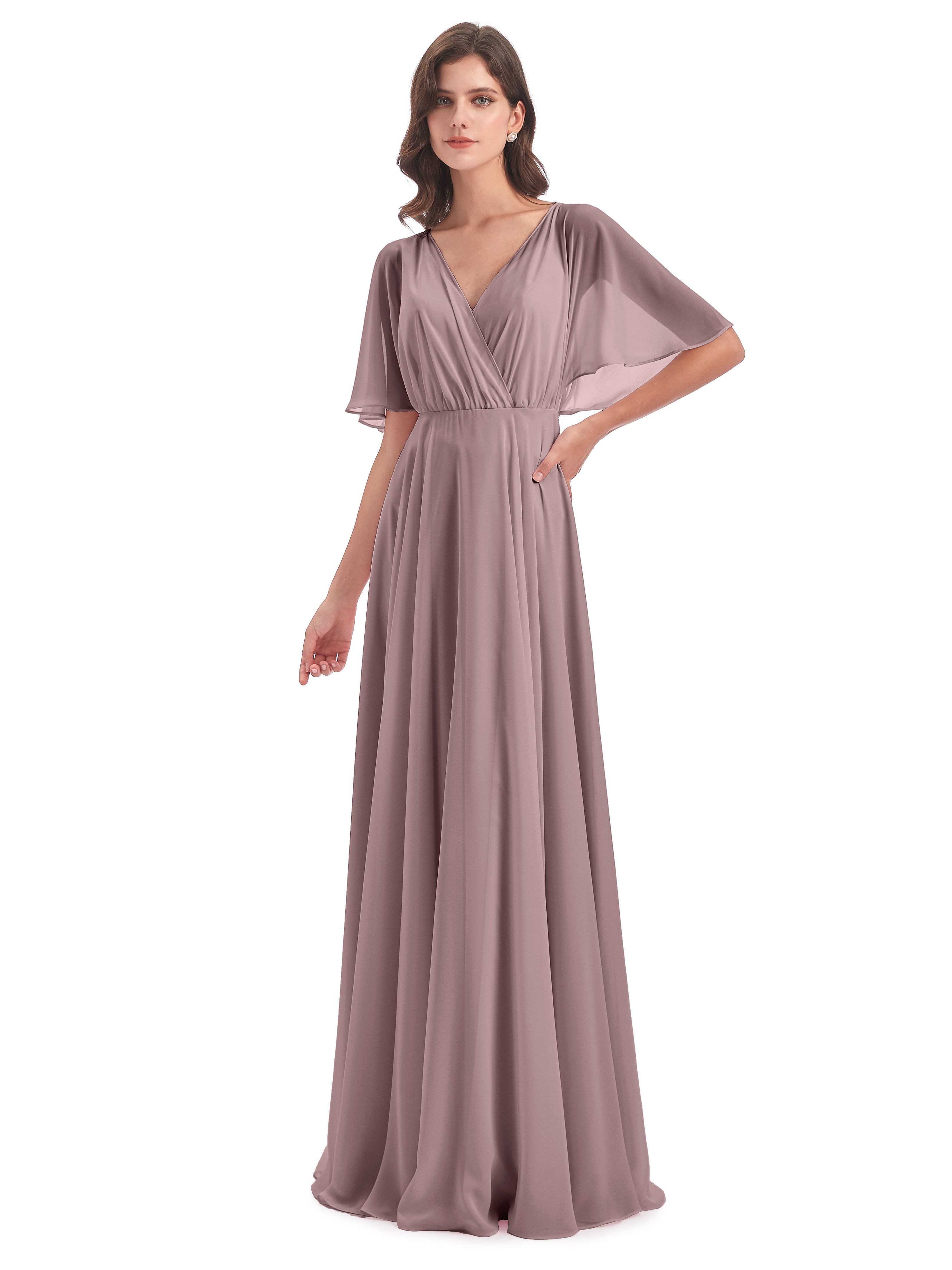 Robes De Demoiselle D'Honneur Mauve Foncé Trapèze Dos En V Robes Demoiselle D'Honneur