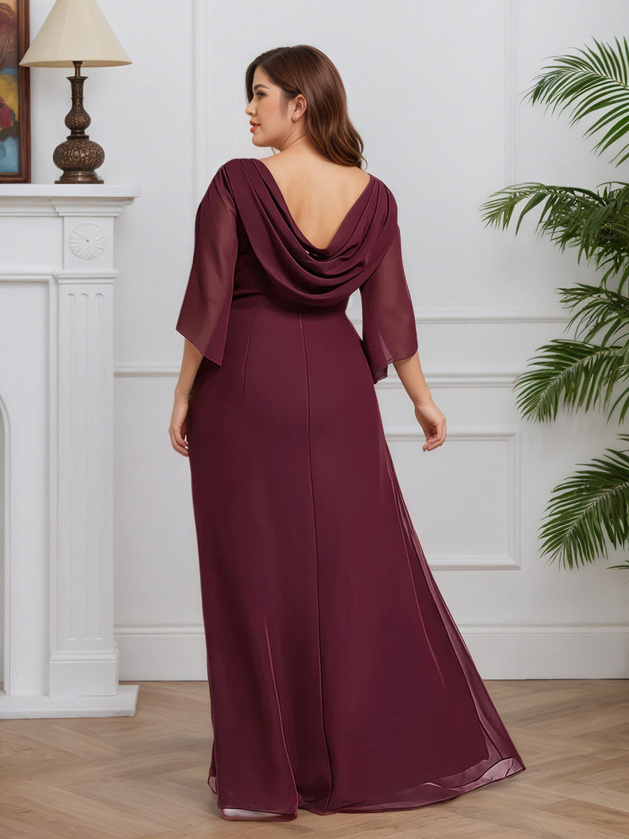 Cicinia Mûre Robe pour Mère de la Mariée Longue en Mousseline A-Line Perlé Longueur Sol Manches Fendues Grande Taille