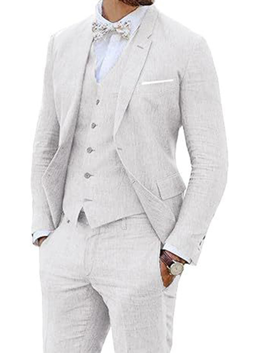 Costume 3 Pièces Homme en Lin Style Rétro avec Veste Queue-de-Pie pour Mariage et Bal