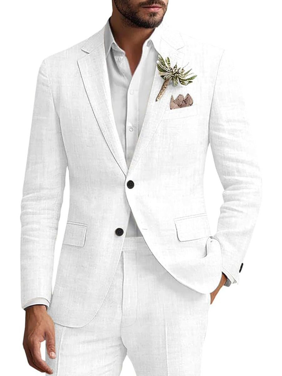 Costume Homme 2 Pièces Blanc en Lin Pour le Marié et les Affaires Décontractées Élégance Respirante