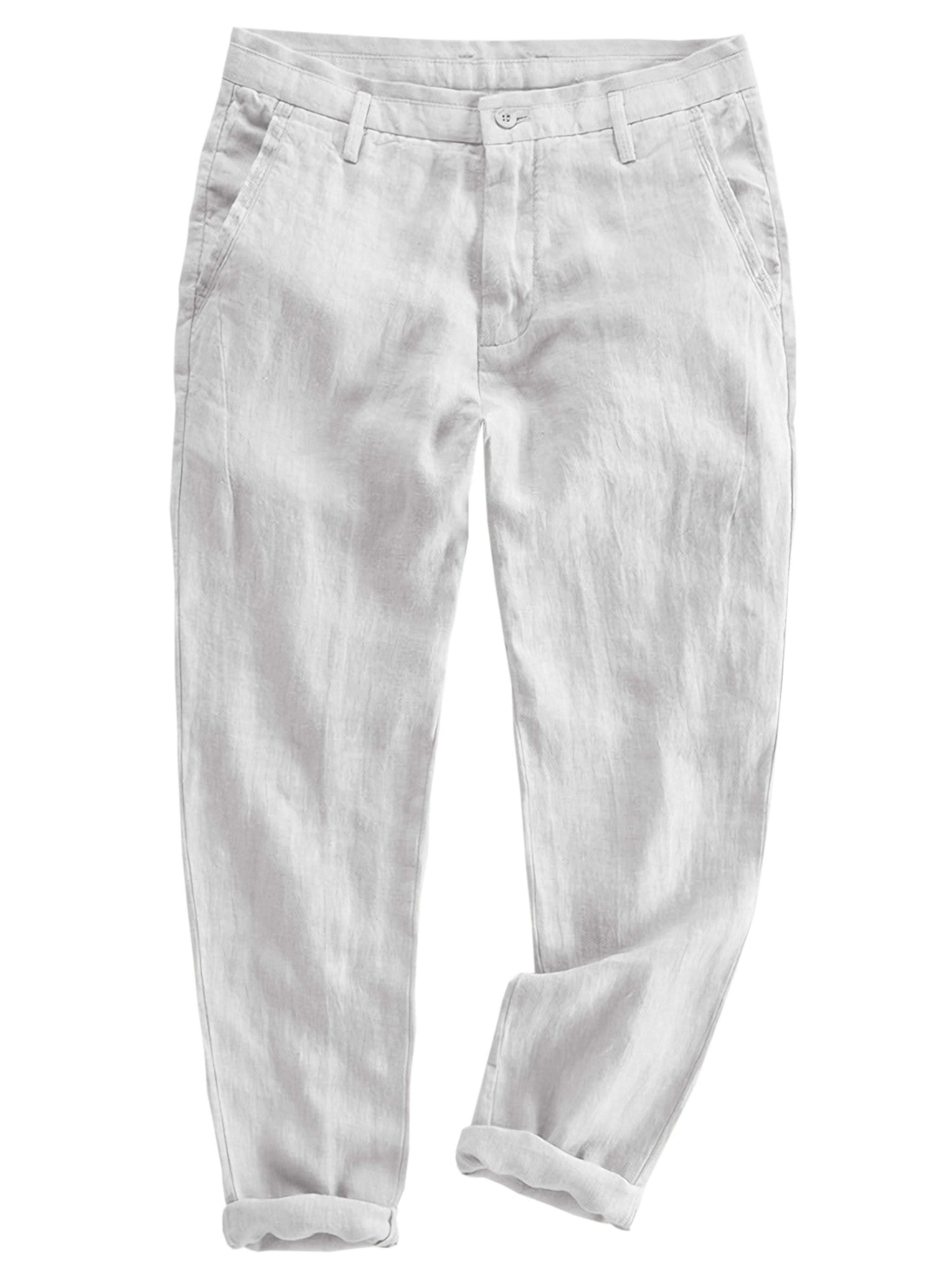 Pantalon de costume en lin et coton pour homme  décontracté pour l'été en Blanc