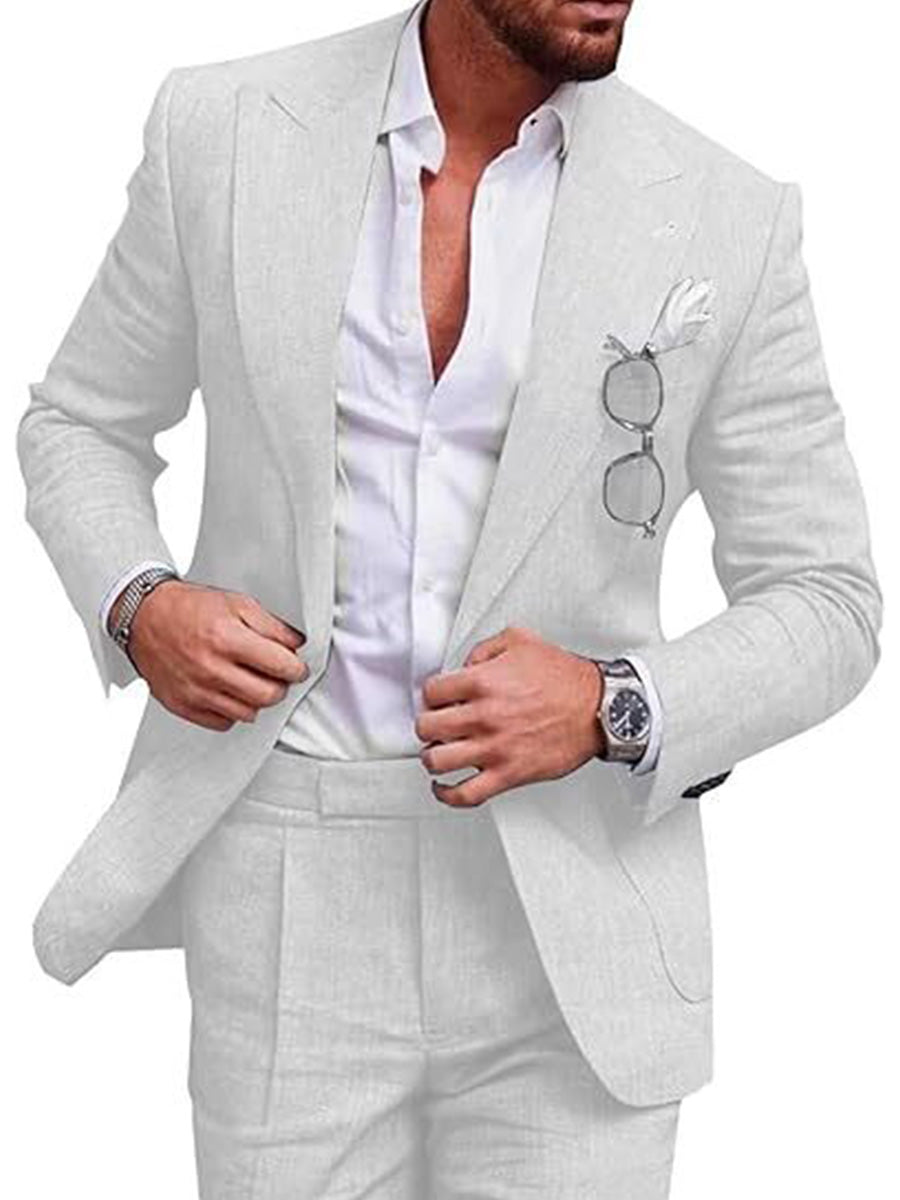 Costume Homme 2 Pièces Blanc en Lin Léger Style Rétro et Coupe Slim pour Mariages d'Été