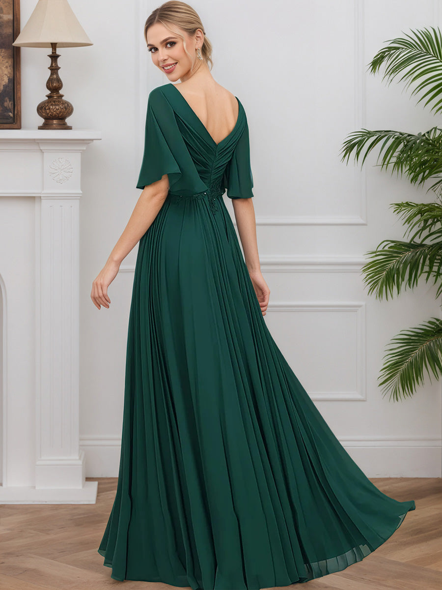 Cicinia Vert Foncé Robe pour Mère de la Mariée Longue en Mousseline et Dentelle A-Line Décolleté en V Modeste