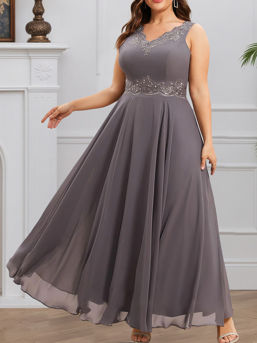 Cicinia Crépuscule Robe avec Veste pour Mère de la Mariée Courte en Mousseline et Dentelle Perlé Longueur Cheville Grande Taille