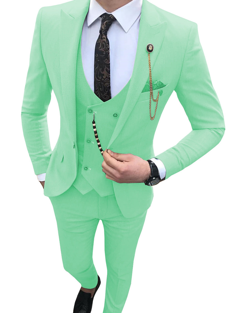 Costume Homme 3 Pièces Eucalyptus Coupe Slim et Style Coréen Moderne pour une Silhouette Affinée en Affaires