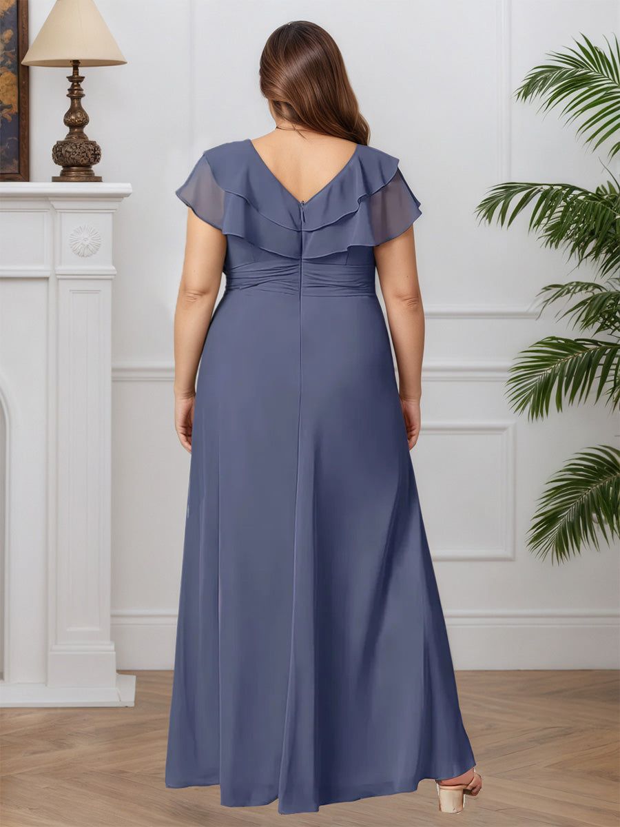 Cicinia Tempête Robe pour Mère de la Mariée Longue en Mousseline A-Line Manches à Volants Grande Taille