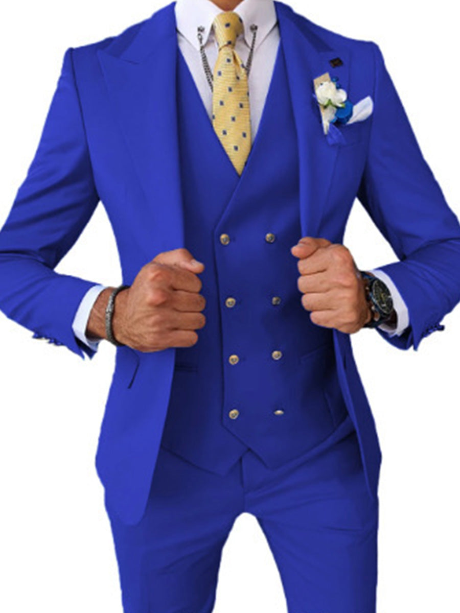 Costume Homme 3 Pièces à Revers Pointu en BLEU_ROYALE Élégance Cérémonielle pour Marié et Garçons d'Honneur