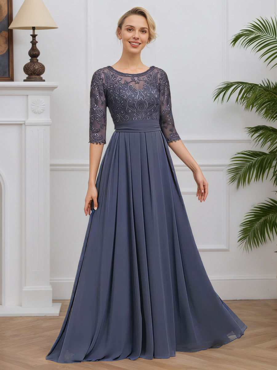 Cicinia ORAGEUX Robe pour Mère de la Mariée Longue en Chiffon et Dentelle A-Line Longueur Sol