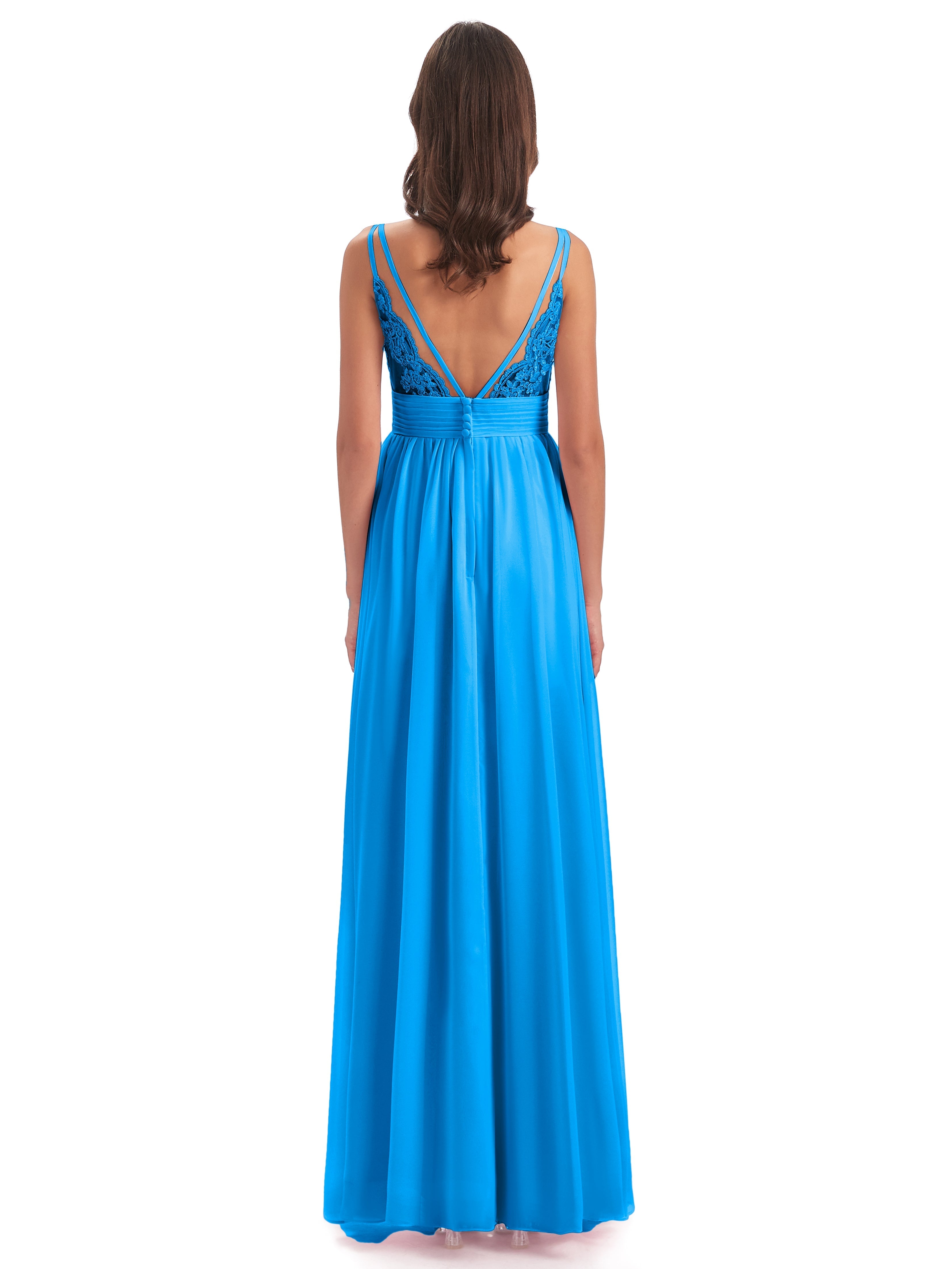 Robes De Demoiselle D'Honneur Bleu Océan Bretelles Spaghetti Plis Dentelle Robes Demoiselle D'Honneur