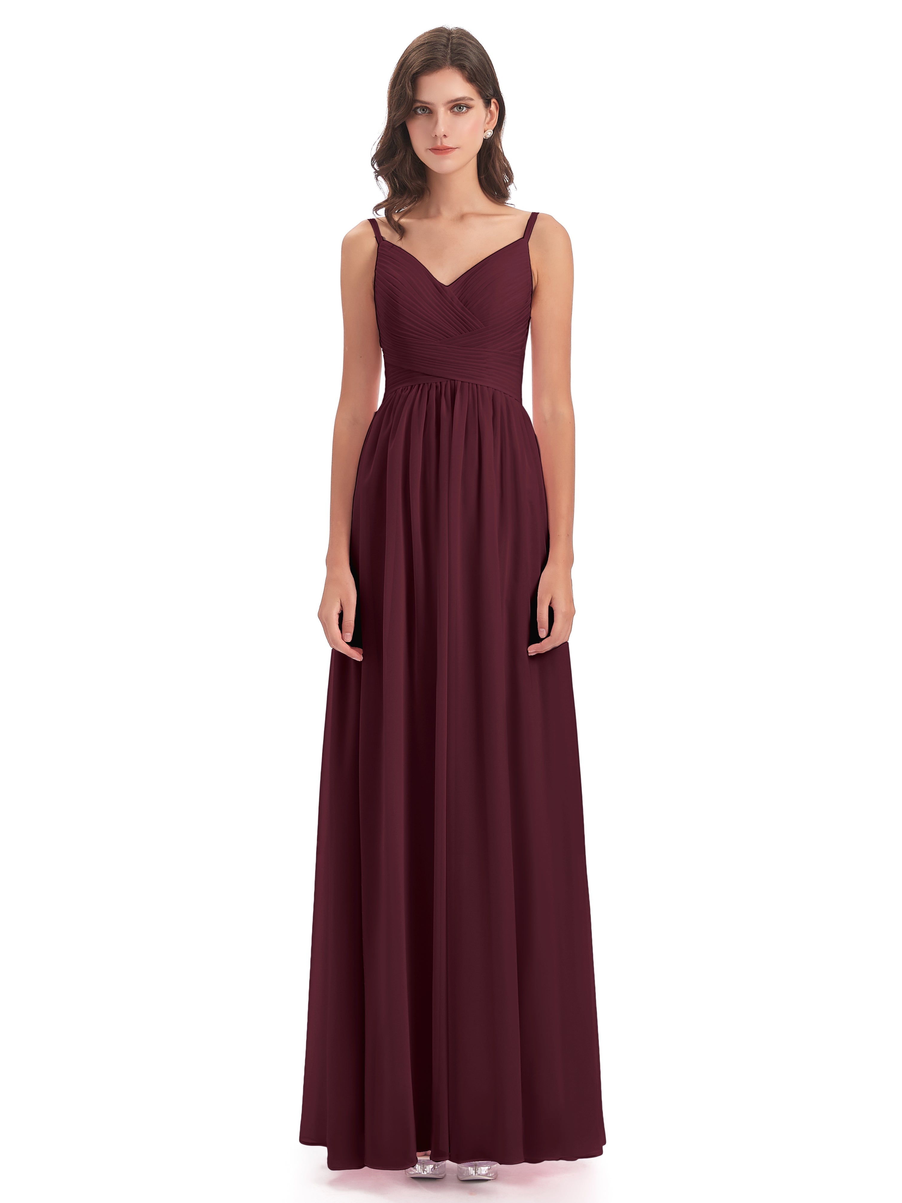 Robes De Demoiselle D'Honneur Cabernet Bretelles Spaghetti Plis Dentelle Robes Demoiselle D'Honneur